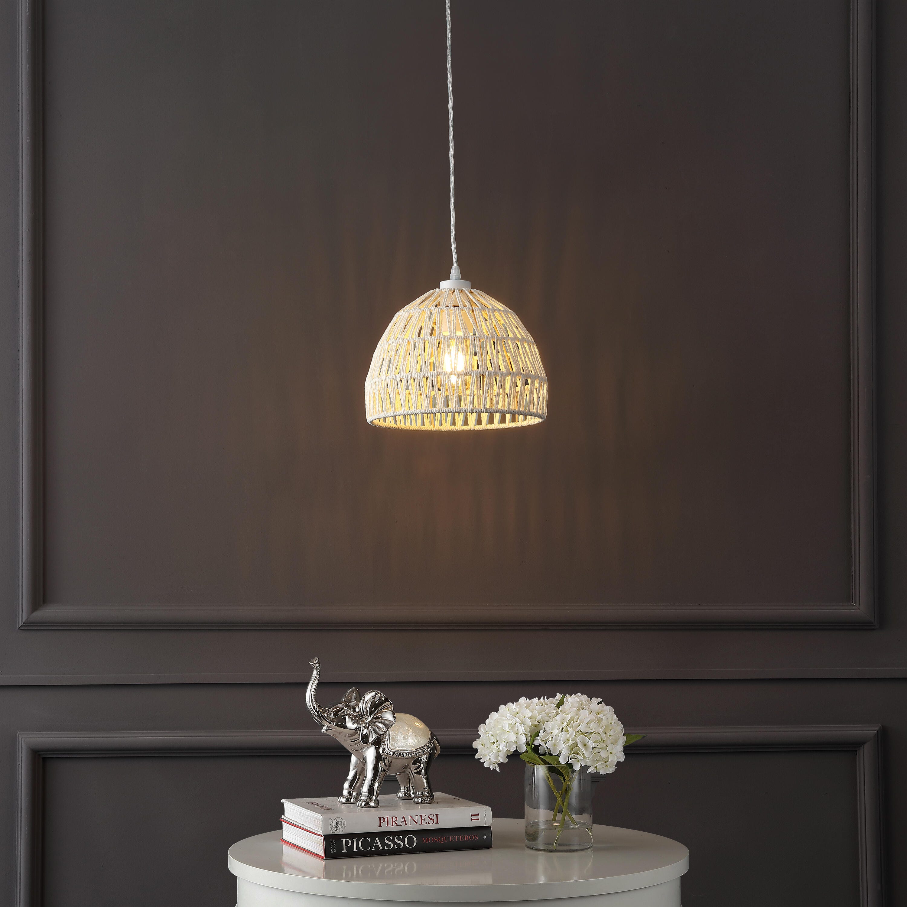 JONATHAN Y Campana Tall Pendant Light, Cream, large