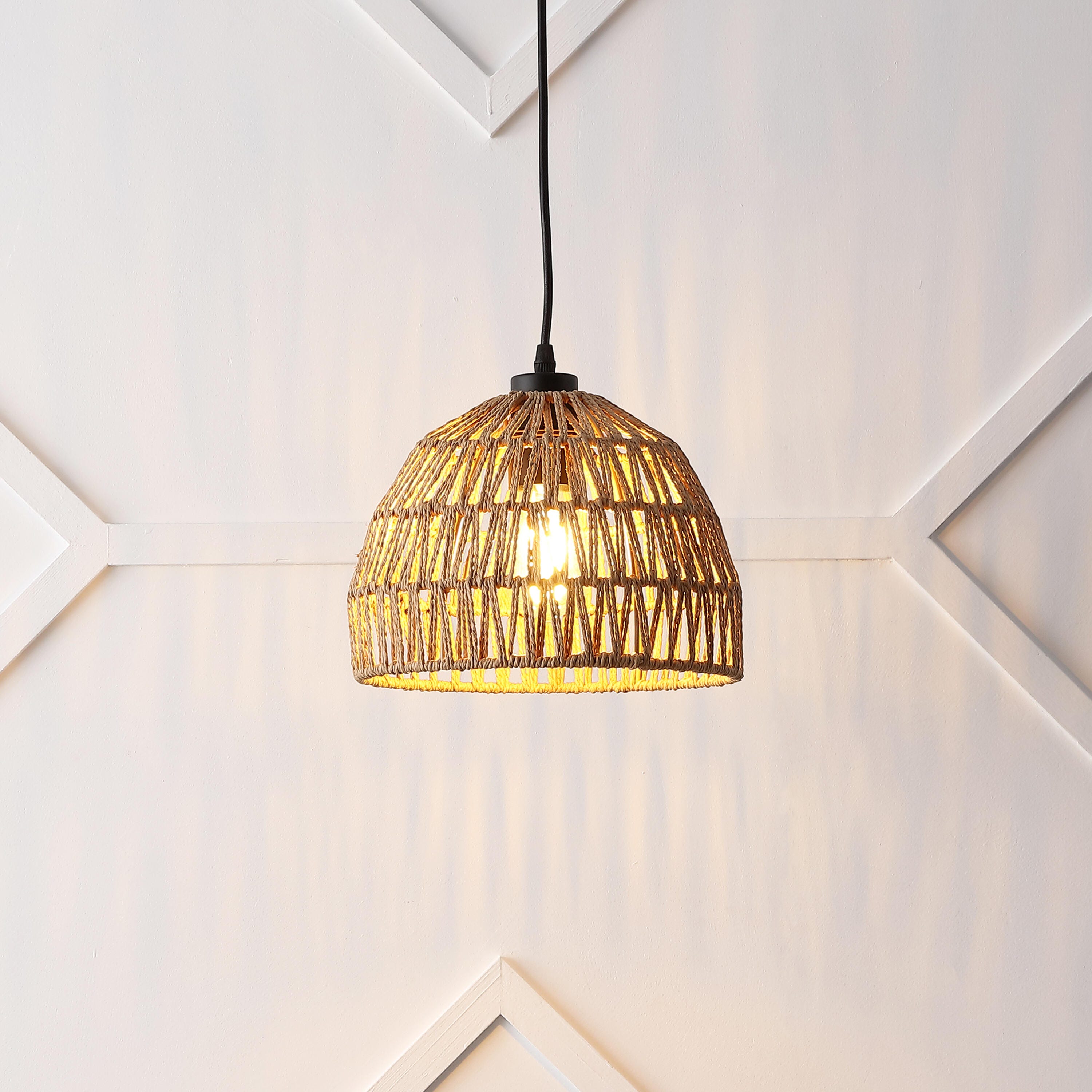 JONATHAN Y Campana Tall Pendant Light, Brown, rollover