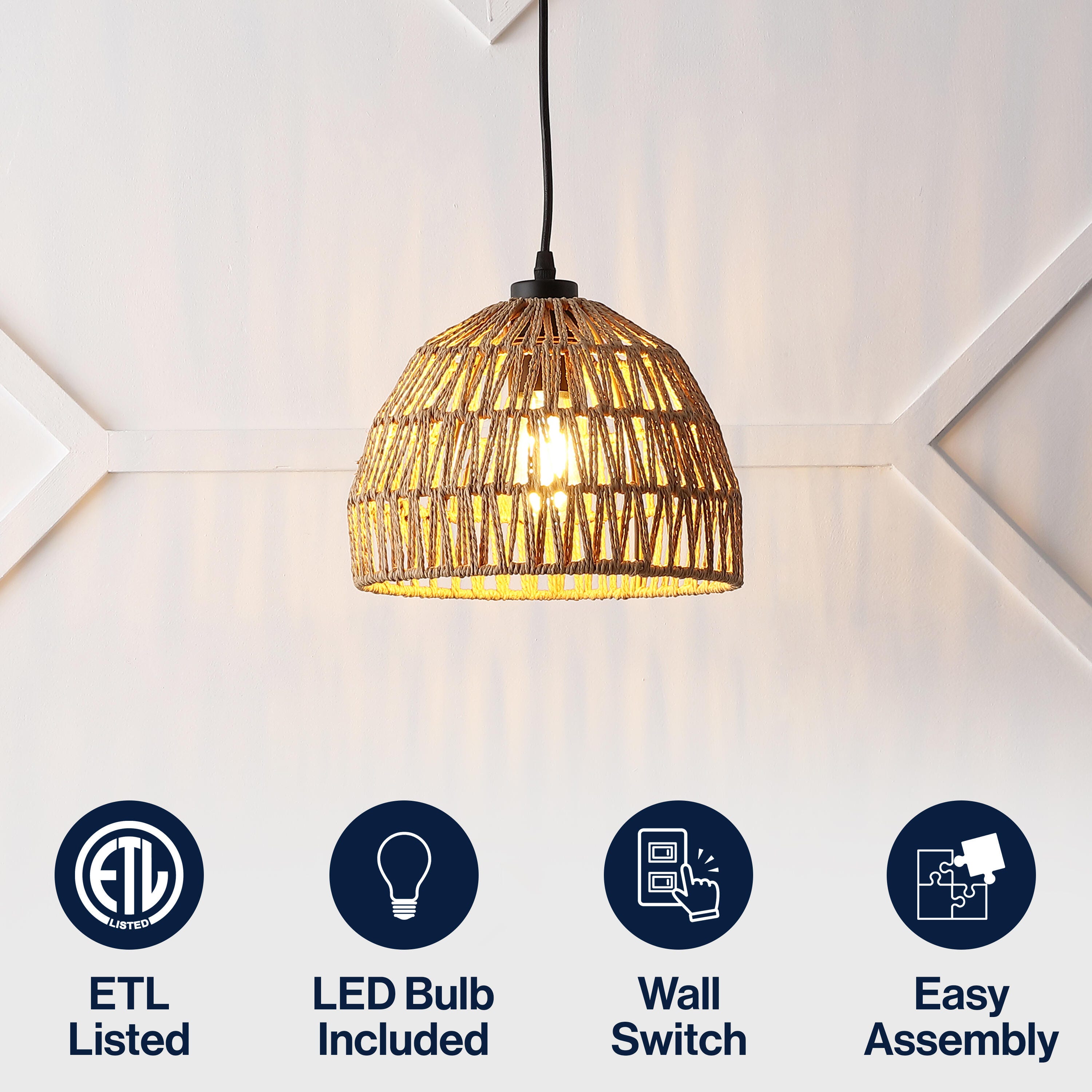 JONATHAN Y Campana Tall Pendant Light, Brown, large