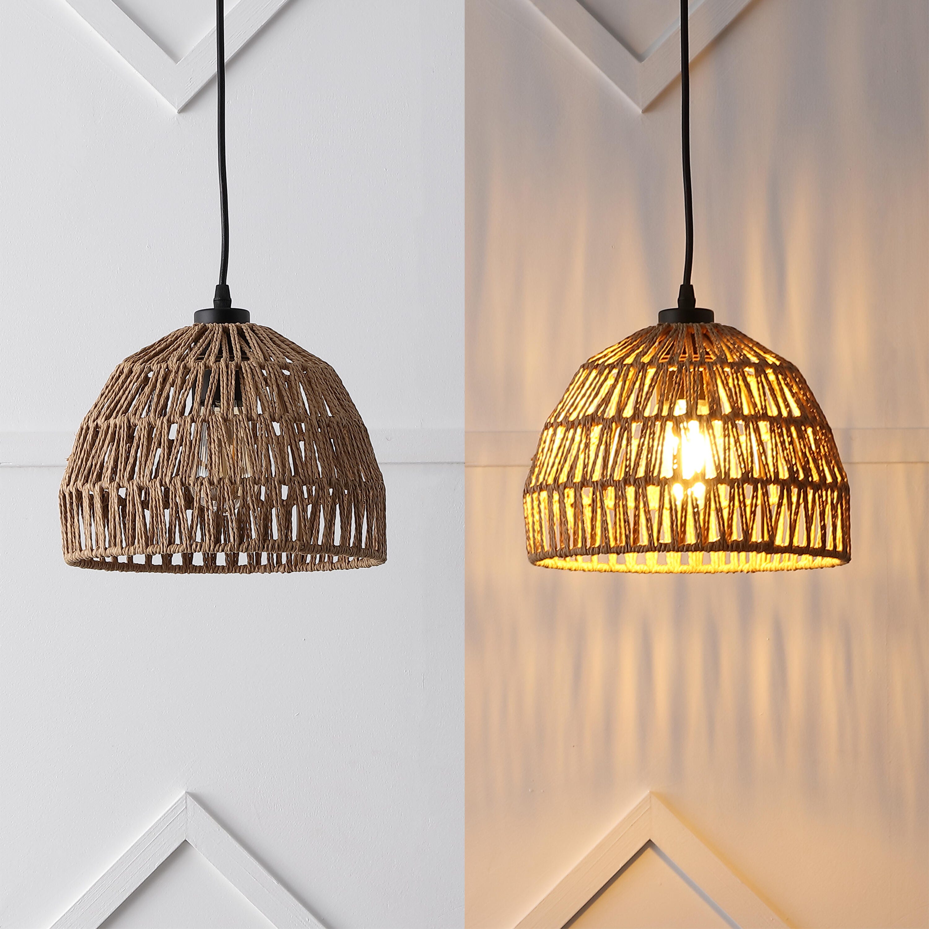 JONATHAN Y Campana Tall Pendant Light, Brown, large