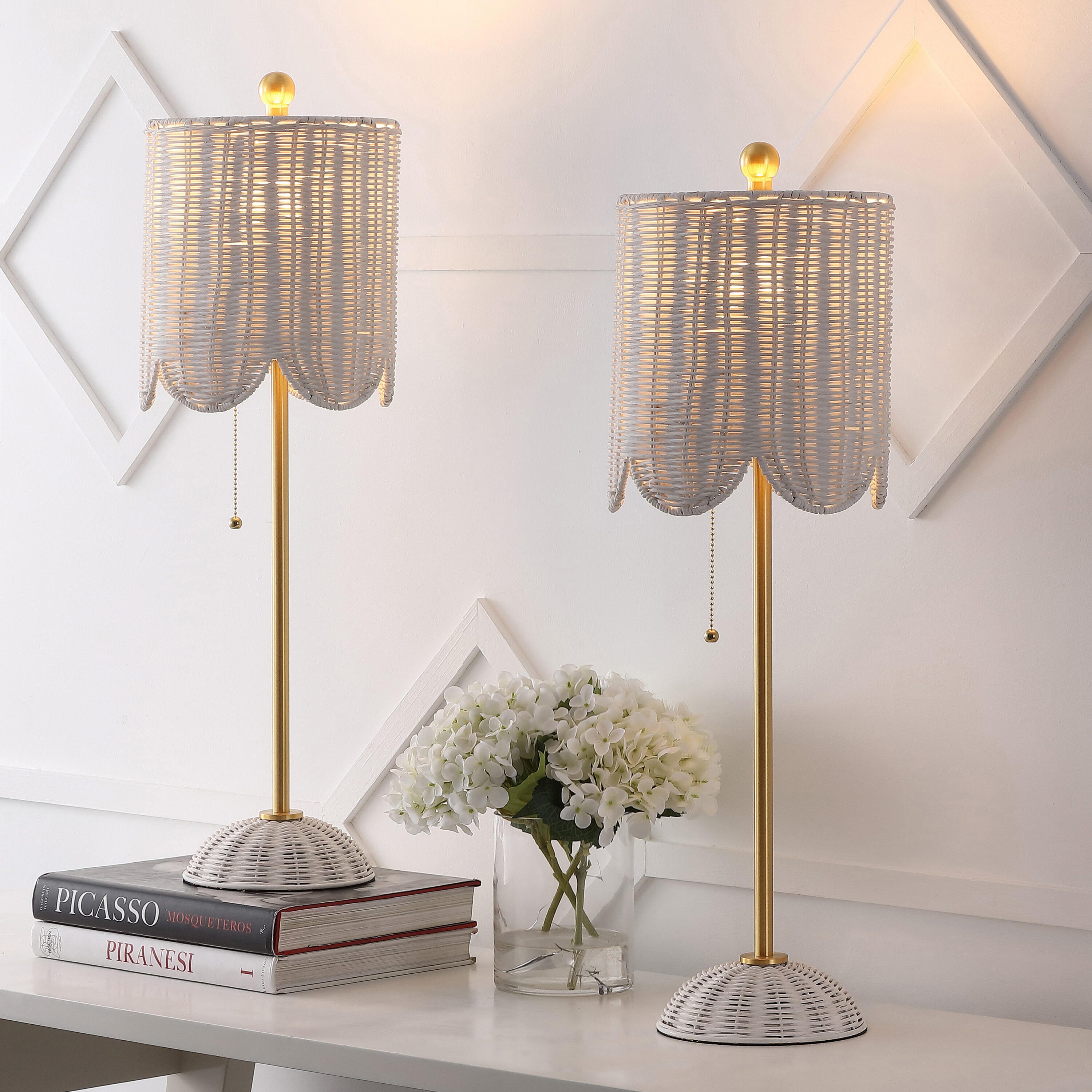 JONATHAN Y Celerie Table Lamp (Set of 2), White/Brass Gold, rollover