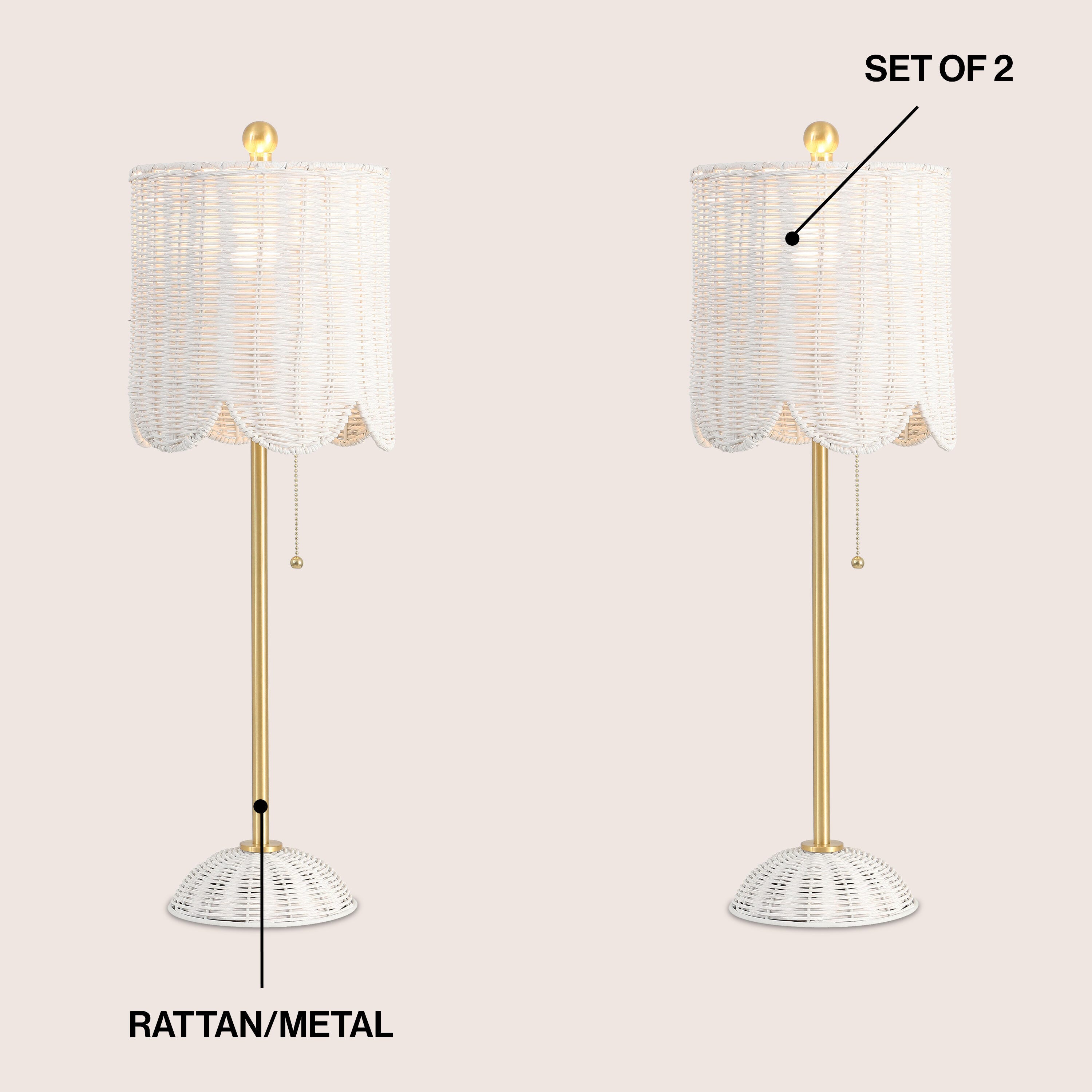 JONATHAN Y Celerie Table Lamp (Set of 2), White/Brass Gold, large