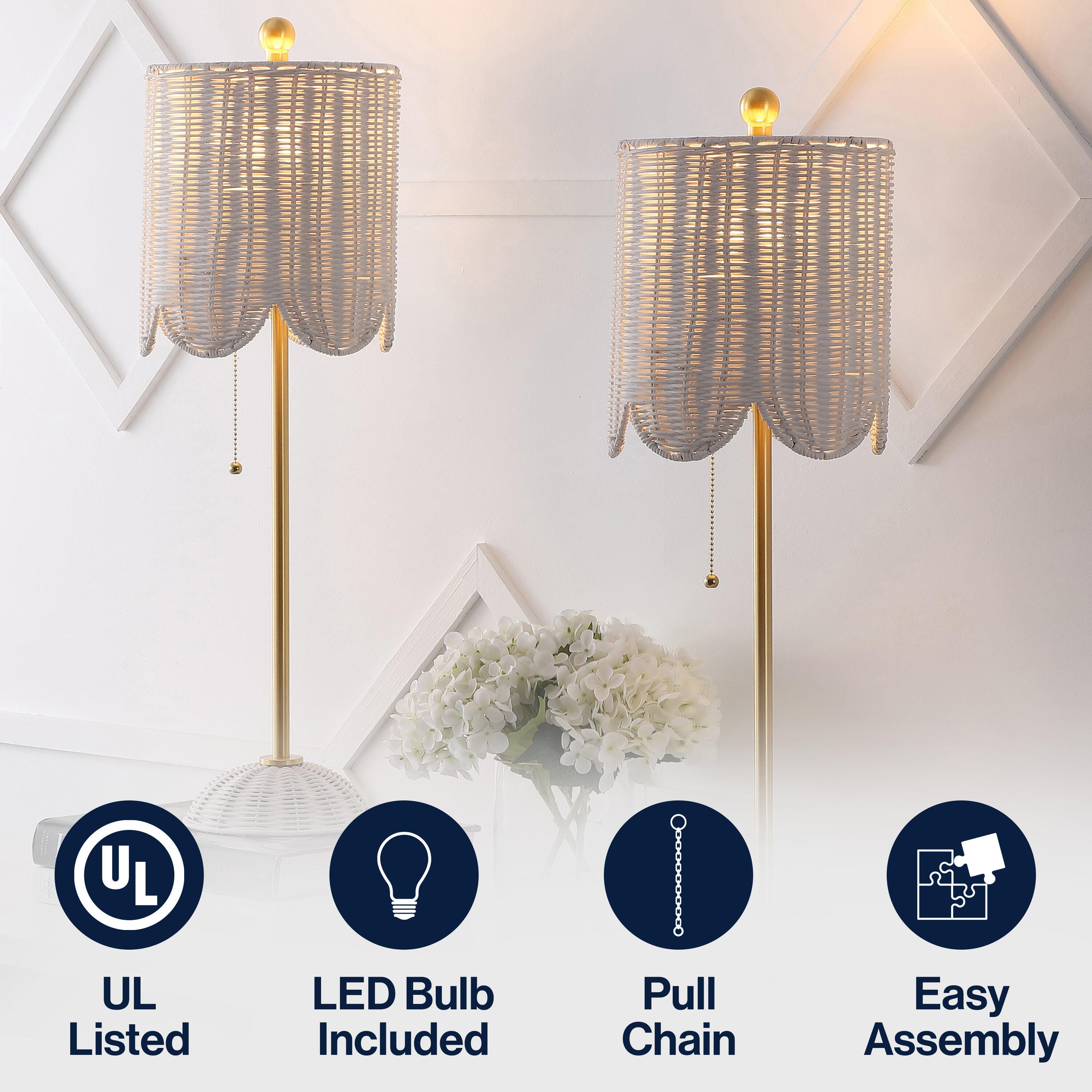 JONATHAN Y Celerie Table Lamp (Set of 2), White/Brass Gold, large