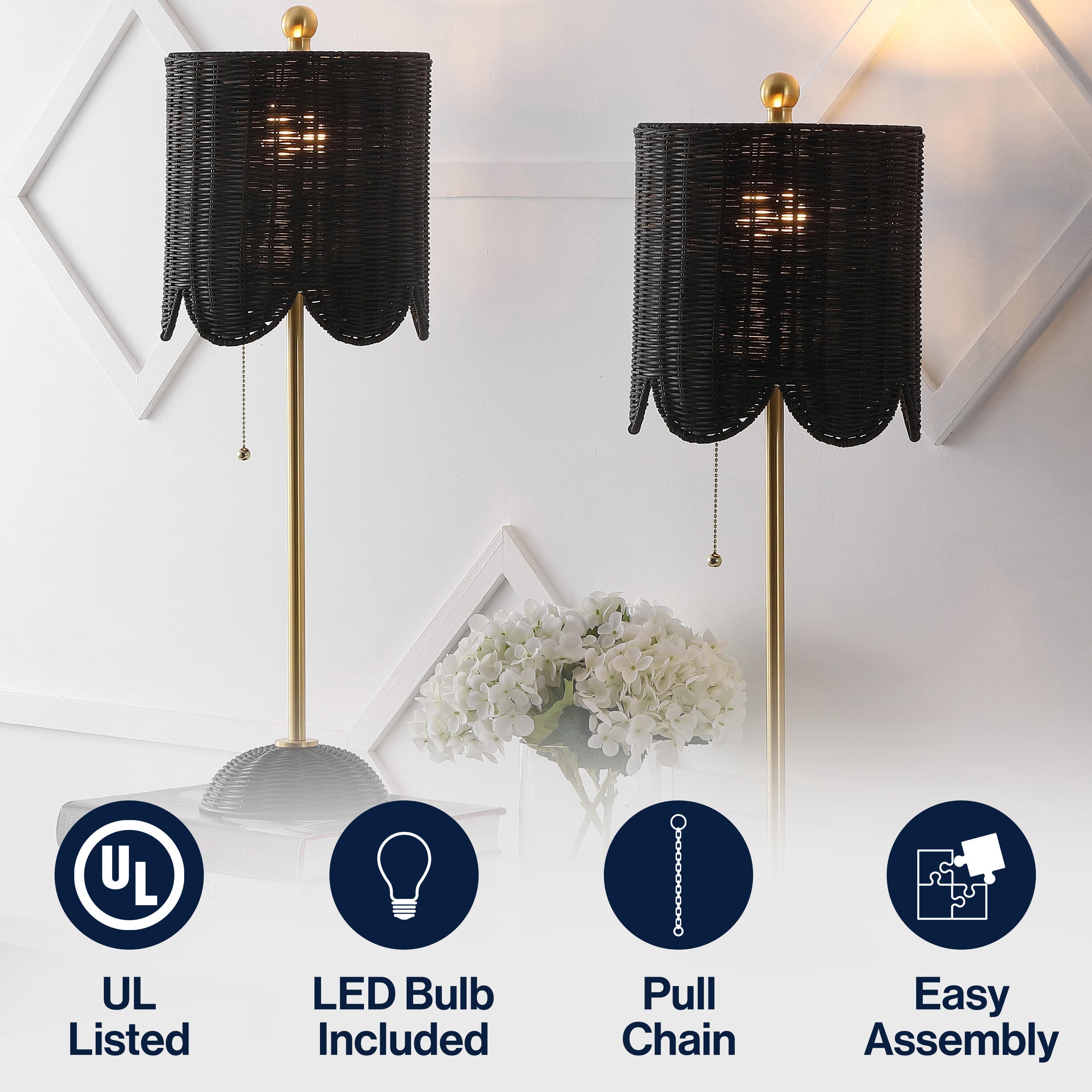 JONATHAN Y Celerie Table Lamp (Set of 2), Black/Brass Gold, large