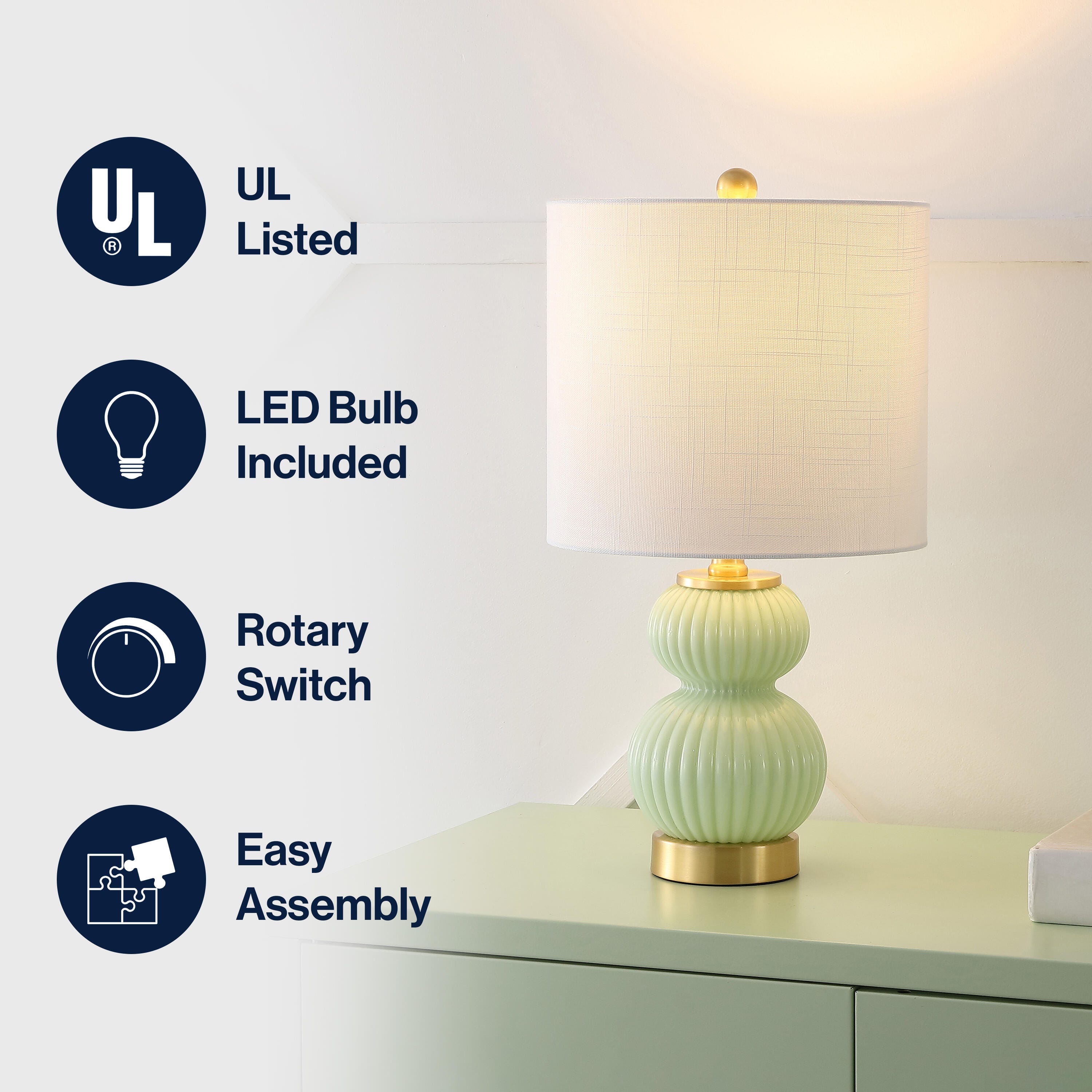 JONATHAN Y Daphne Table Lamp, Mint Green, large