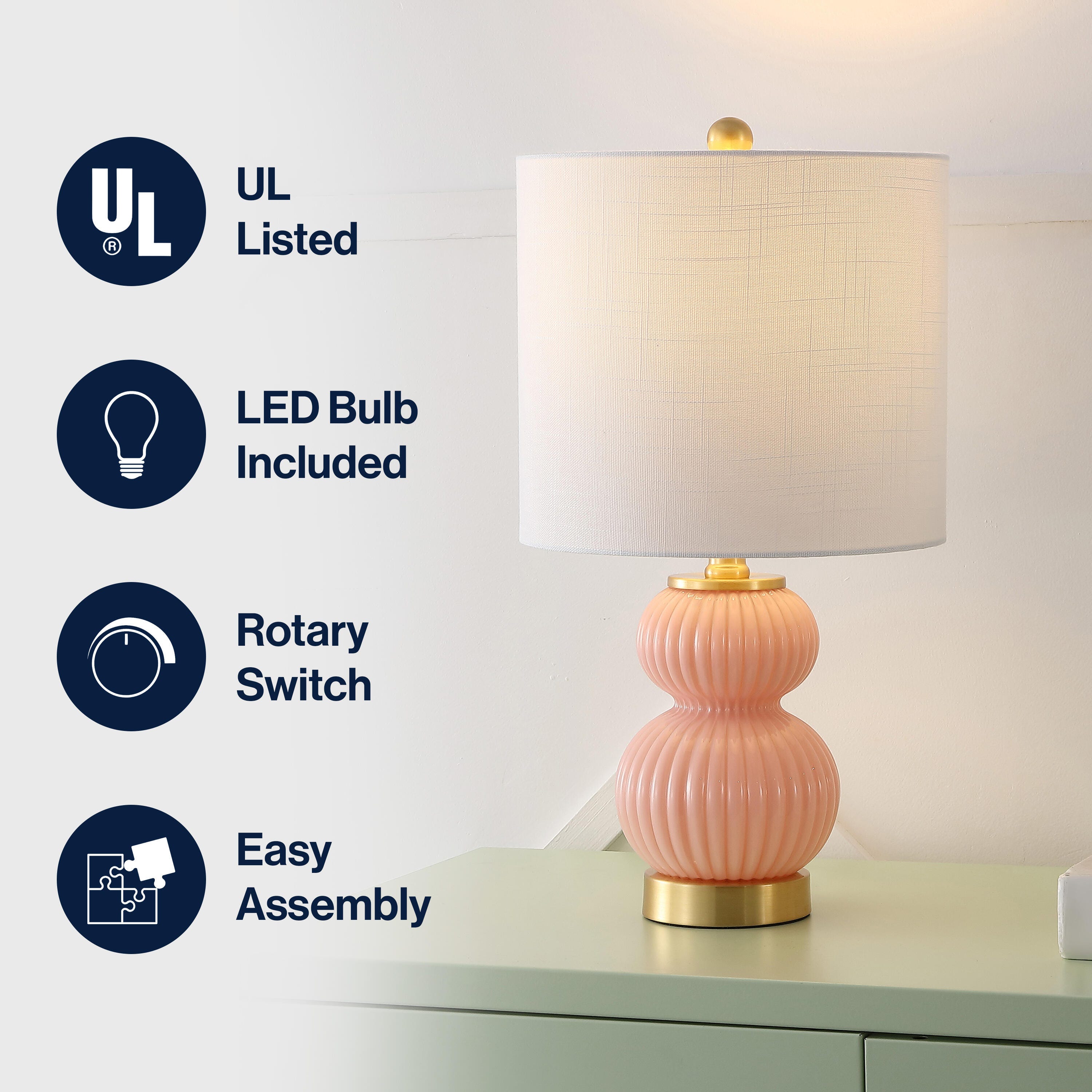 JONATHAN Y Daphne Table Lamp, Pink, large