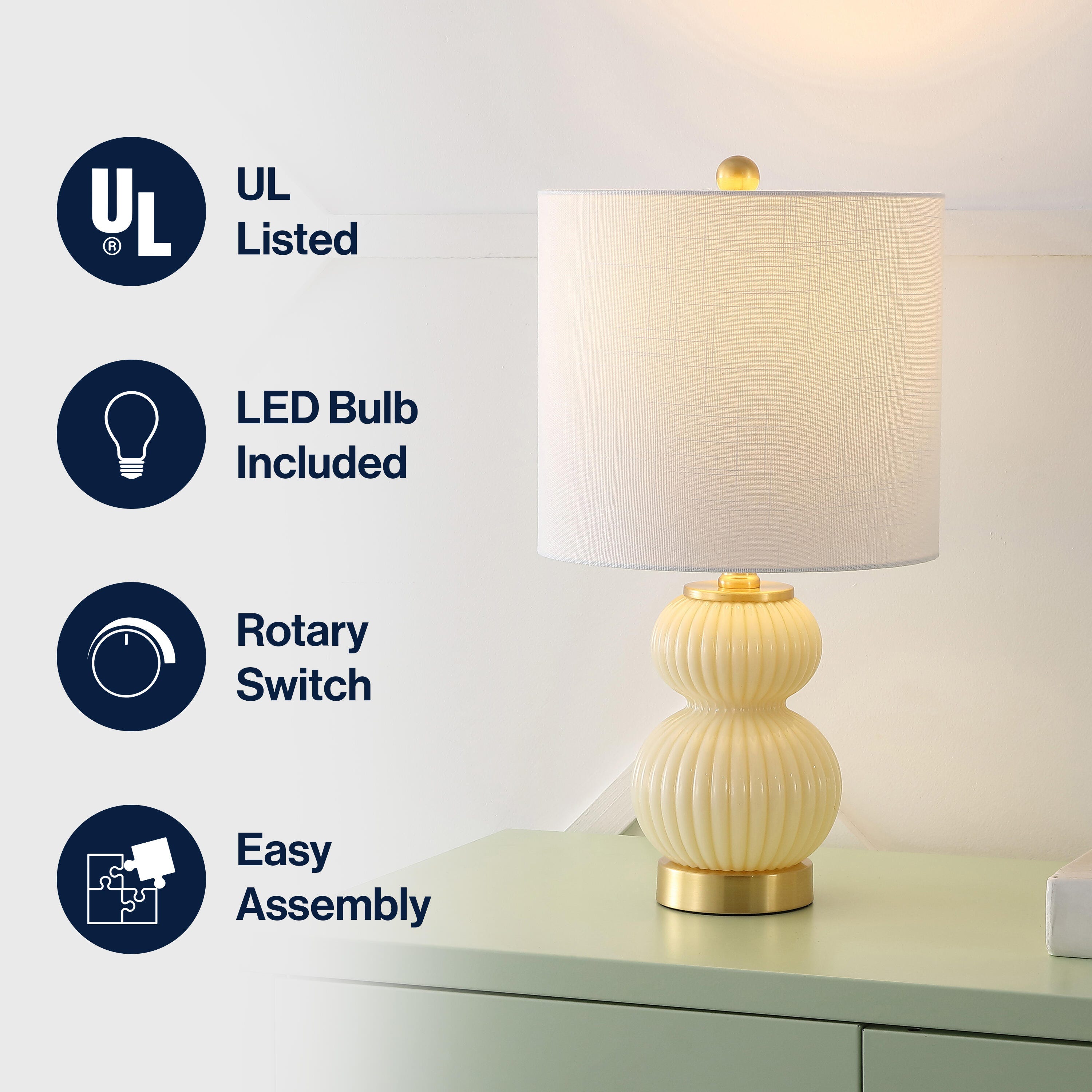 JONATHAN Y Daphne Table Lamp, Ivory, large