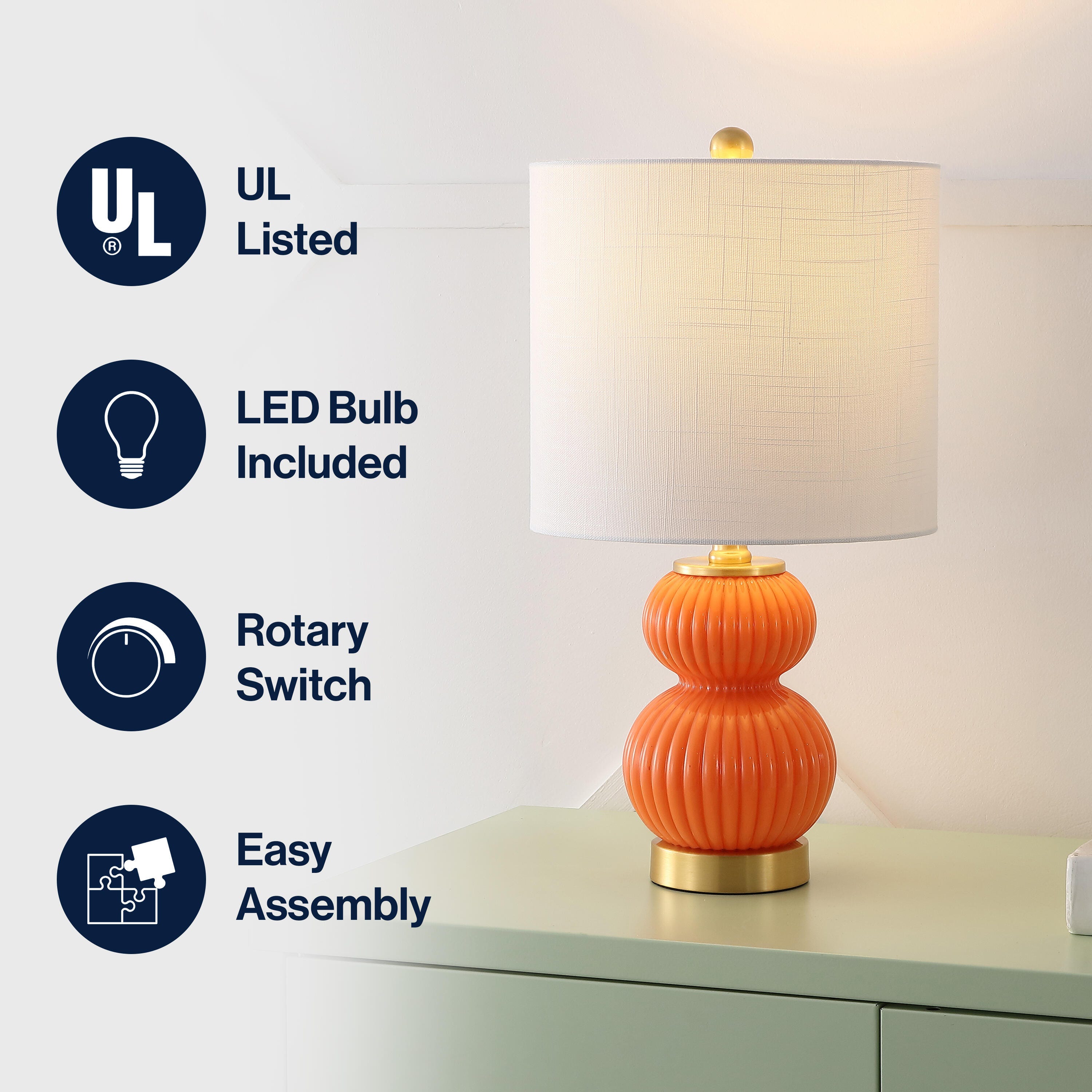 JONATHAN Y Daphne Table Lamp, Orange, large