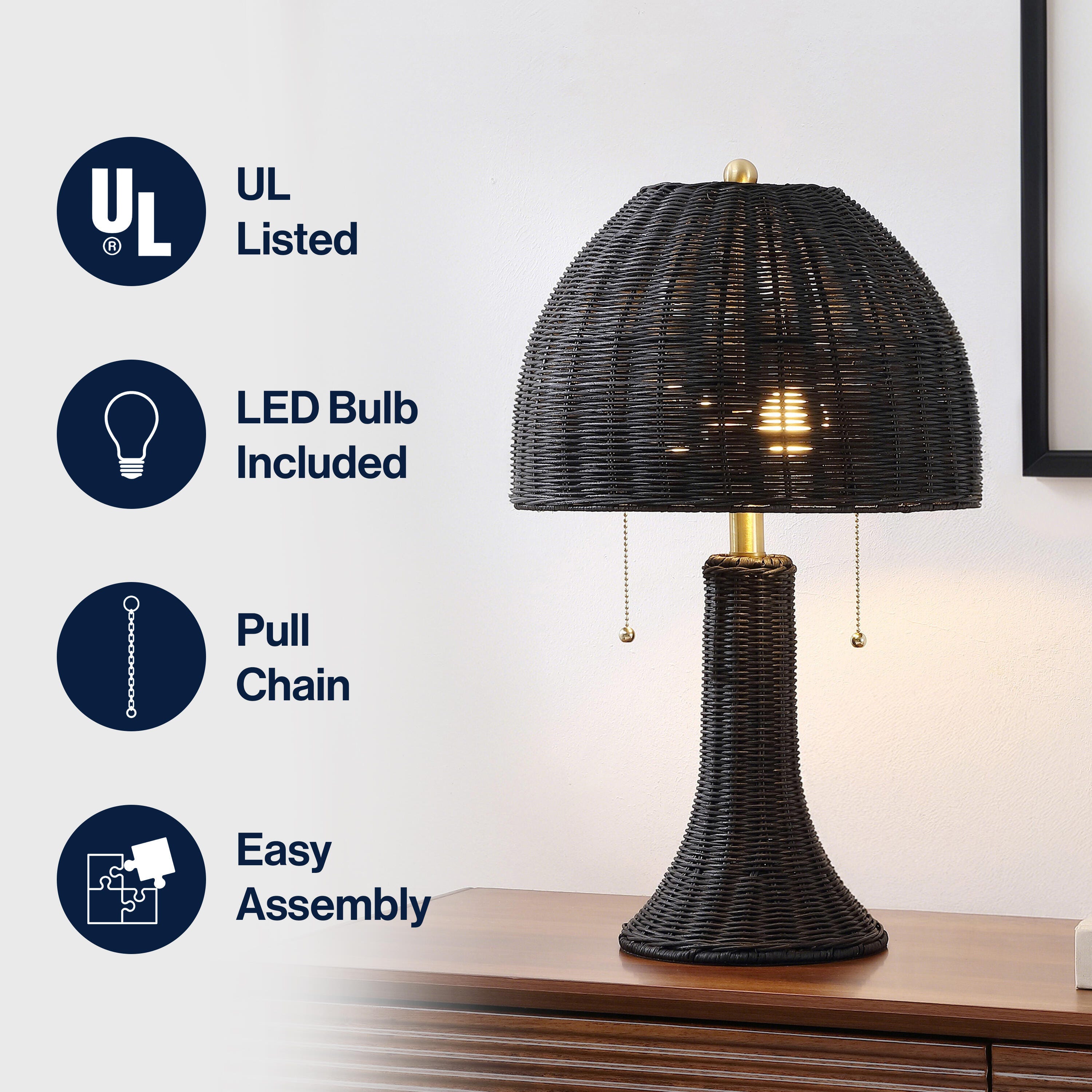 JONATHAN Y Joanie Table Lamp, Black/Brass Gold, large