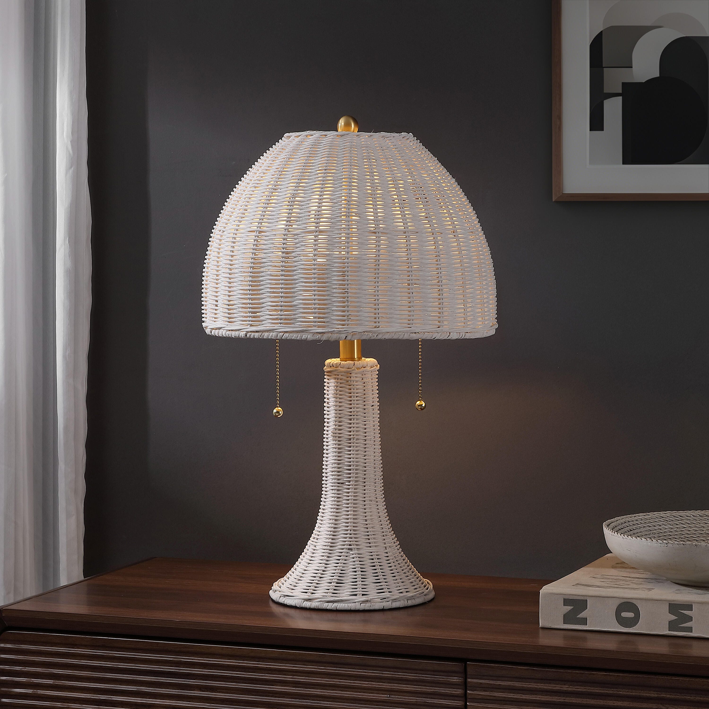 JONATHAN Y Joanie Table Lamp, White/Brass Gold, rollover