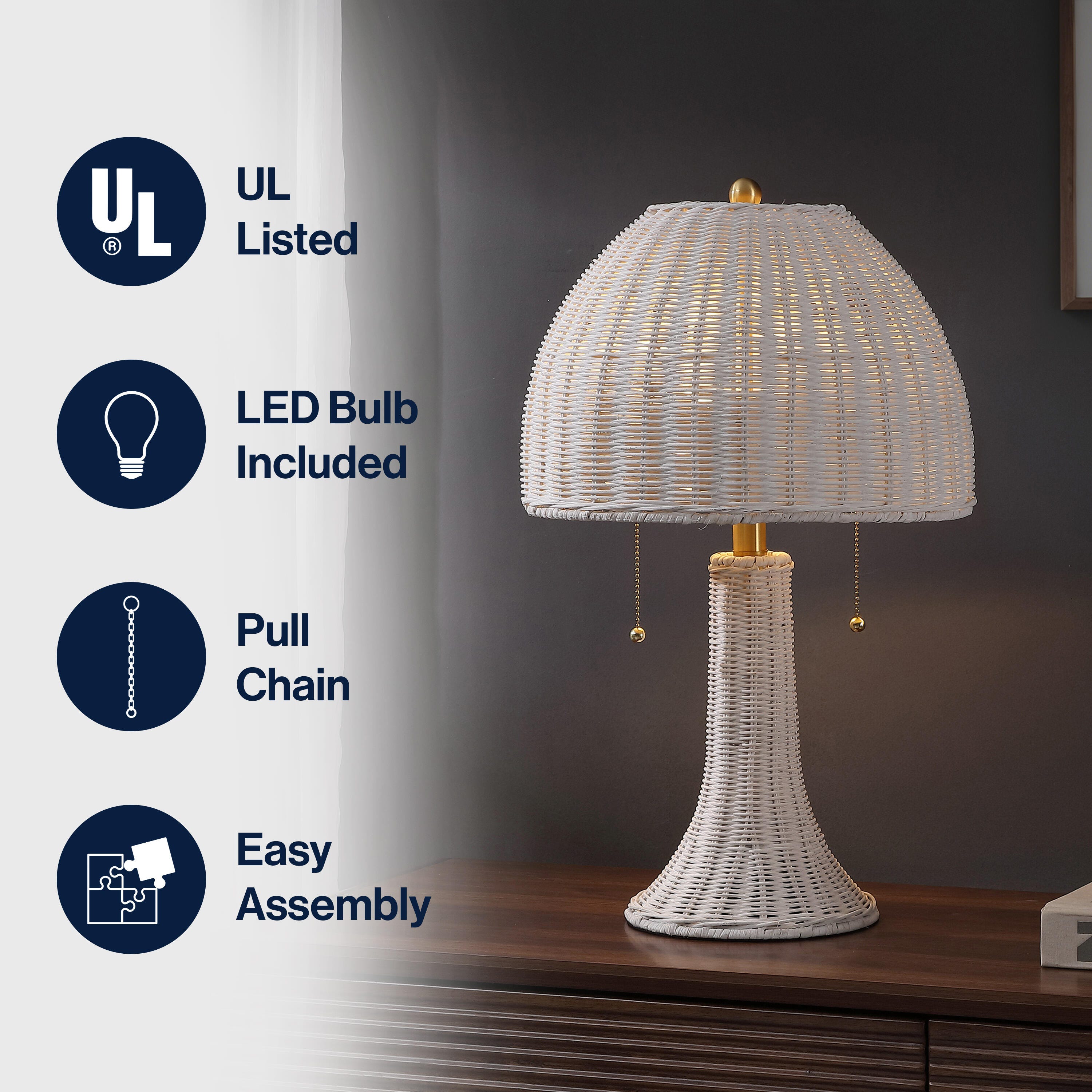 JONATHAN Y Joanie Table Lamp, White/Brass Gold, large