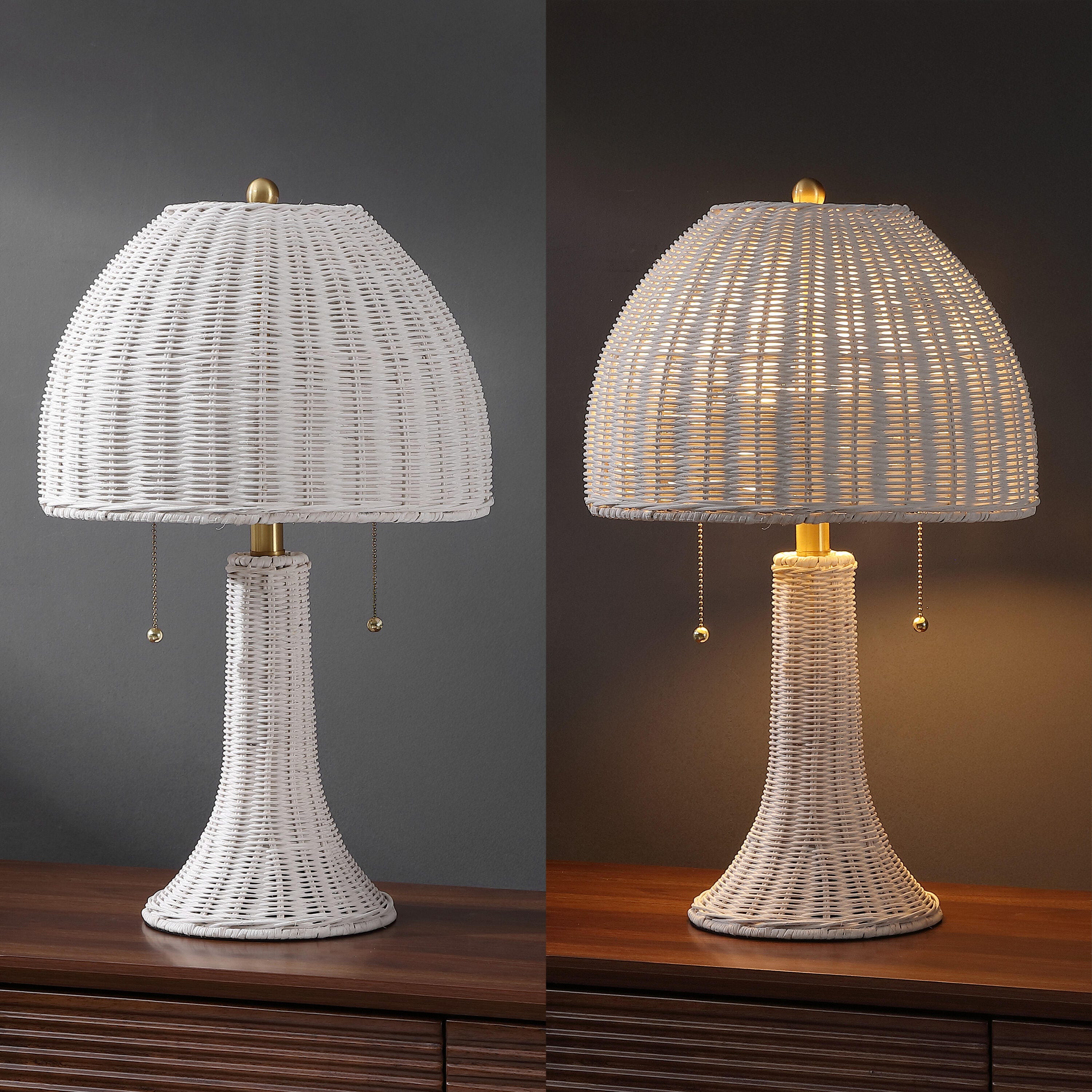 JONATHAN Y Joanie Table Lamp, White/Brass Gold, large