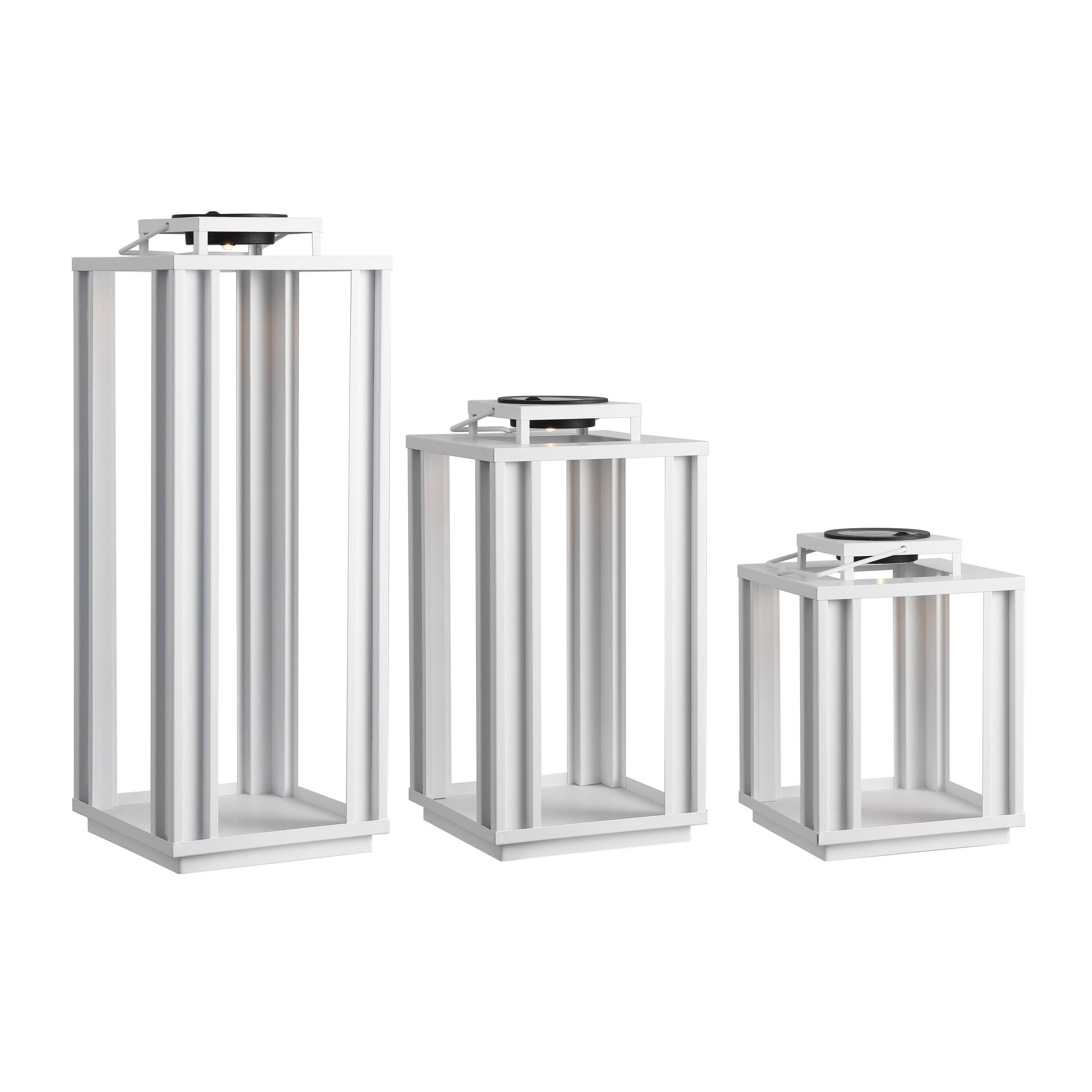 JONATHAN Y Leland 3-Piece Lantern, White, large