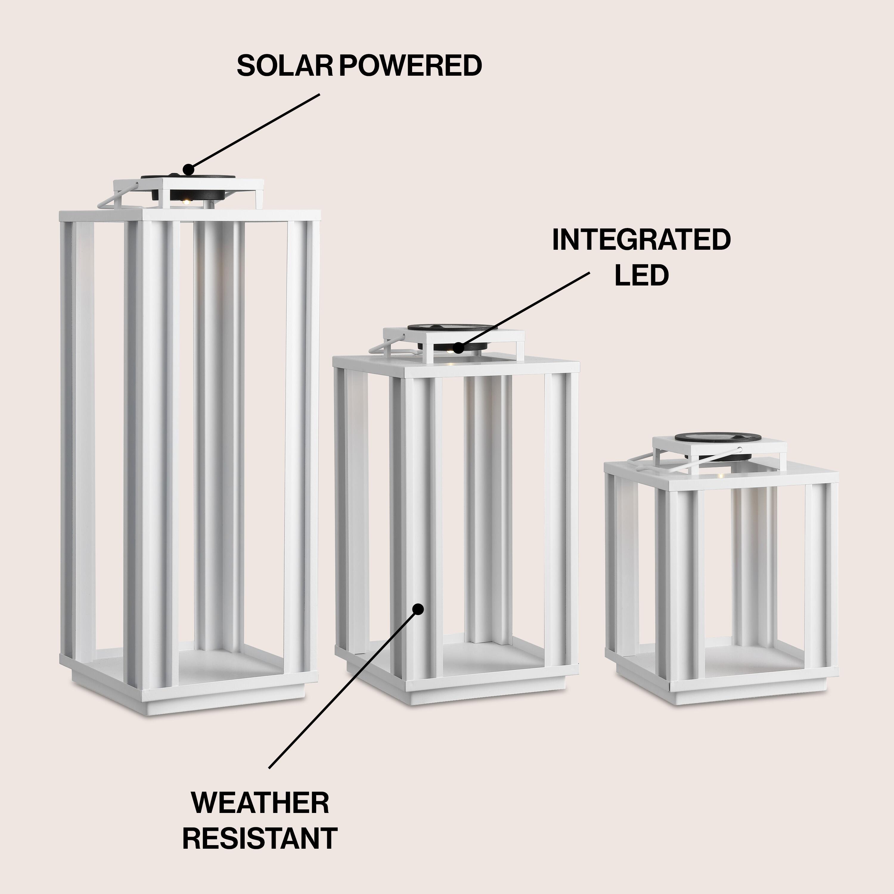 JONATHAN Y Leland 3-Piece Lantern, White, large