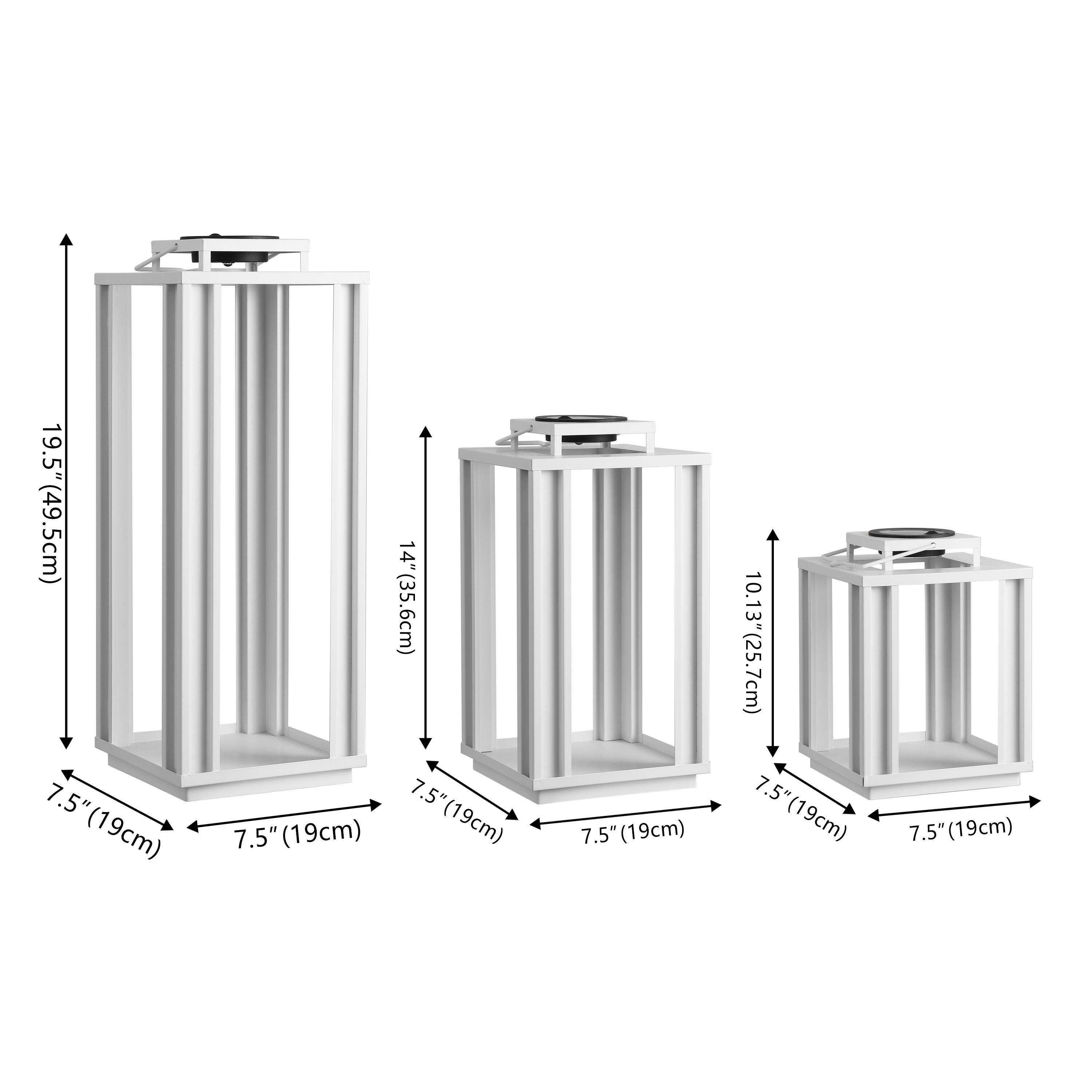 JONATHAN Y Leland 3-Piece Lantern, White, large