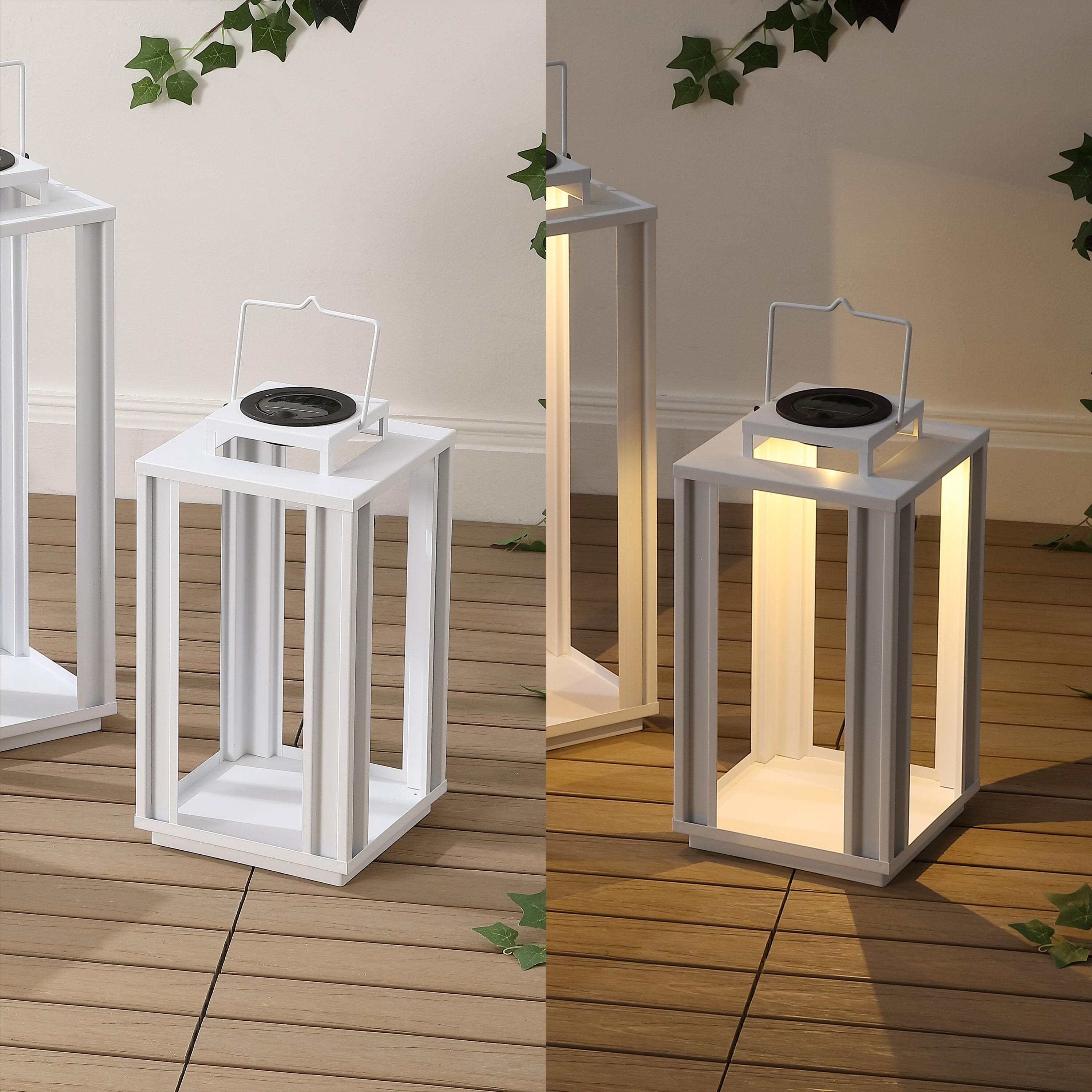 JONATHAN Y Leland 3-Piece Lantern, White, large