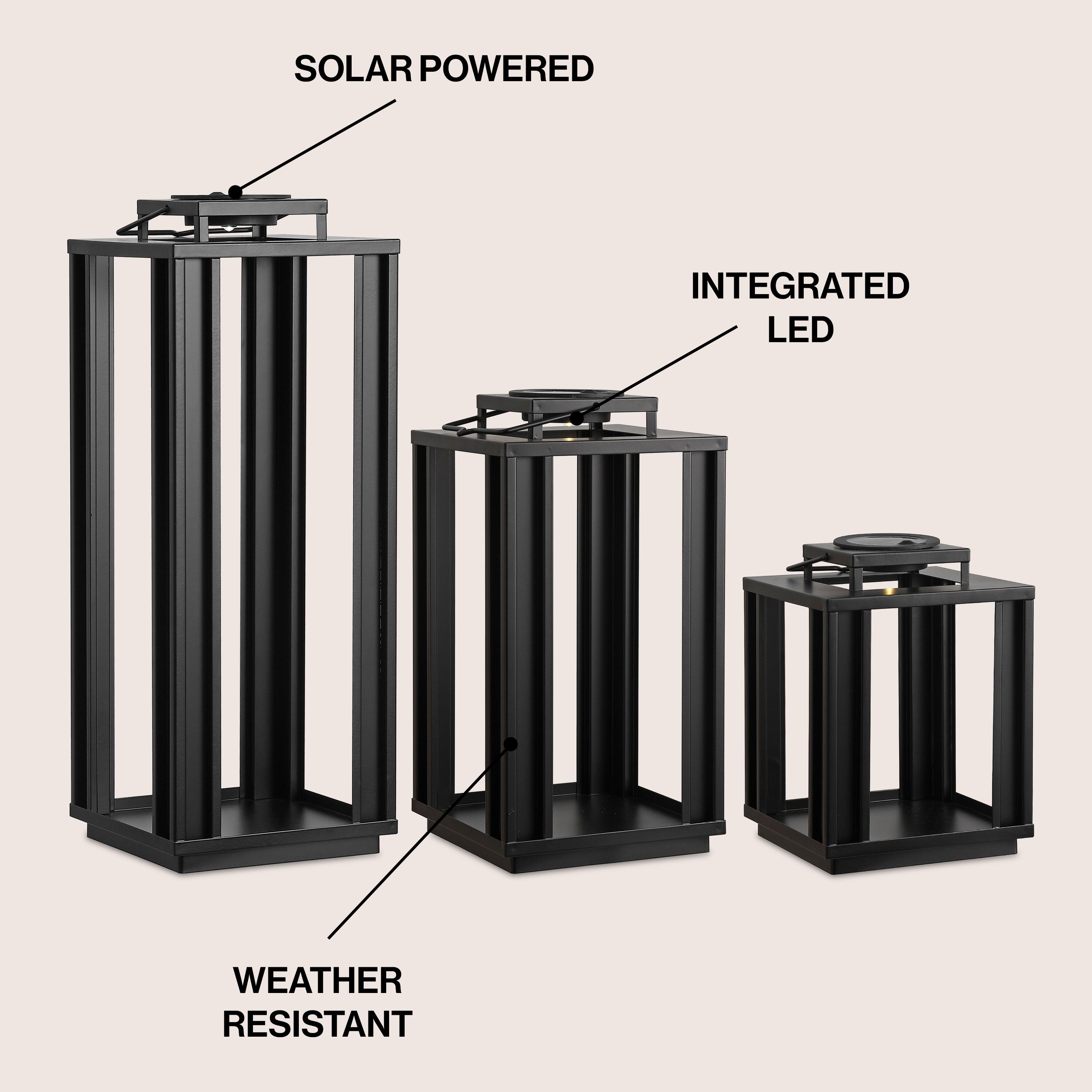 JONATHAN Y Leland 3-Piece Lantern, Black, large