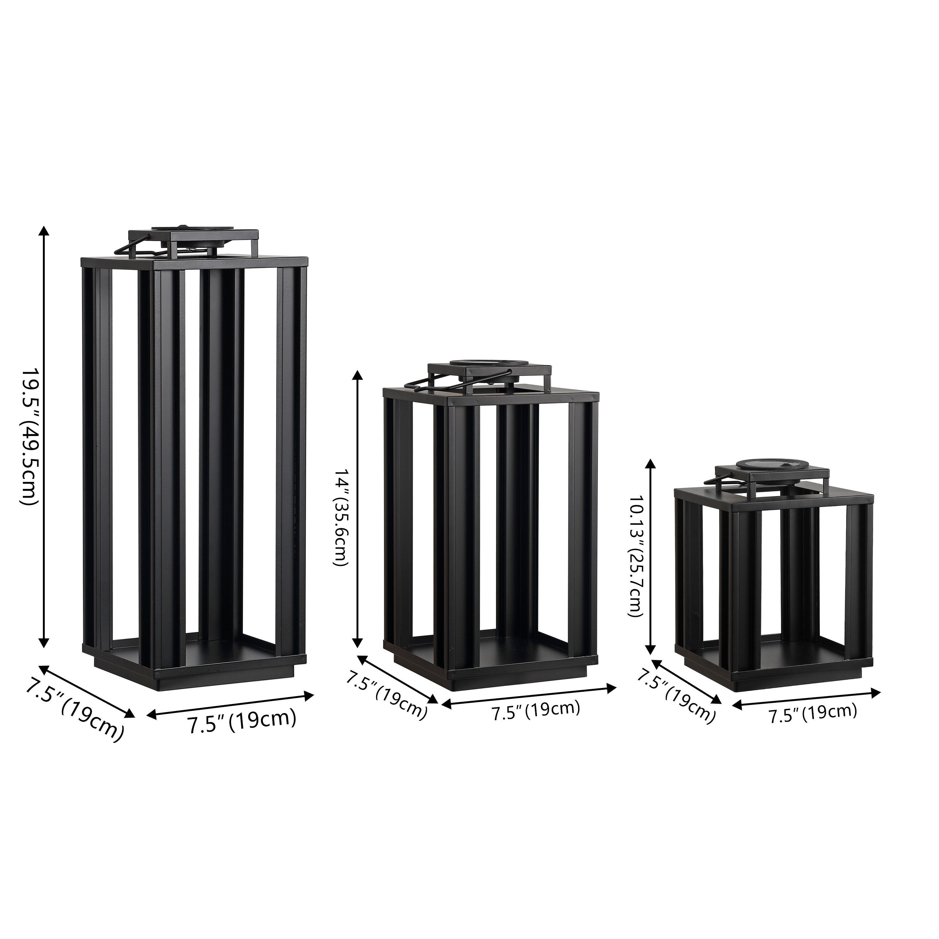 JONATHAN Y Leland 3-Piece Lantern, Black, large