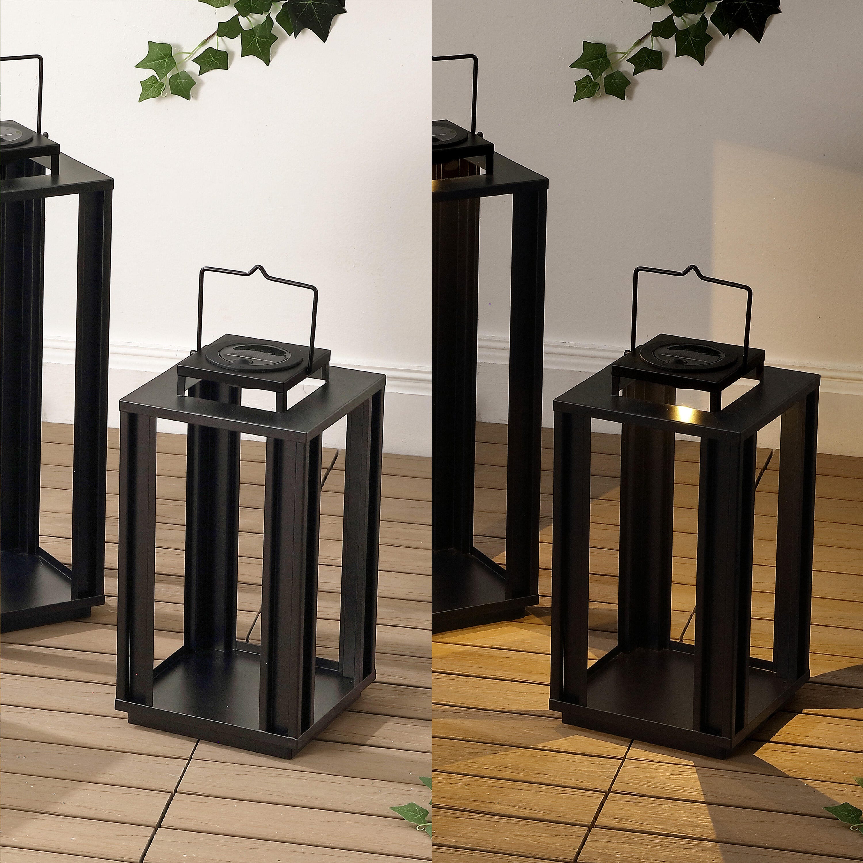 JONATHAN Y Leland 3-Piece Lantern, Black, large