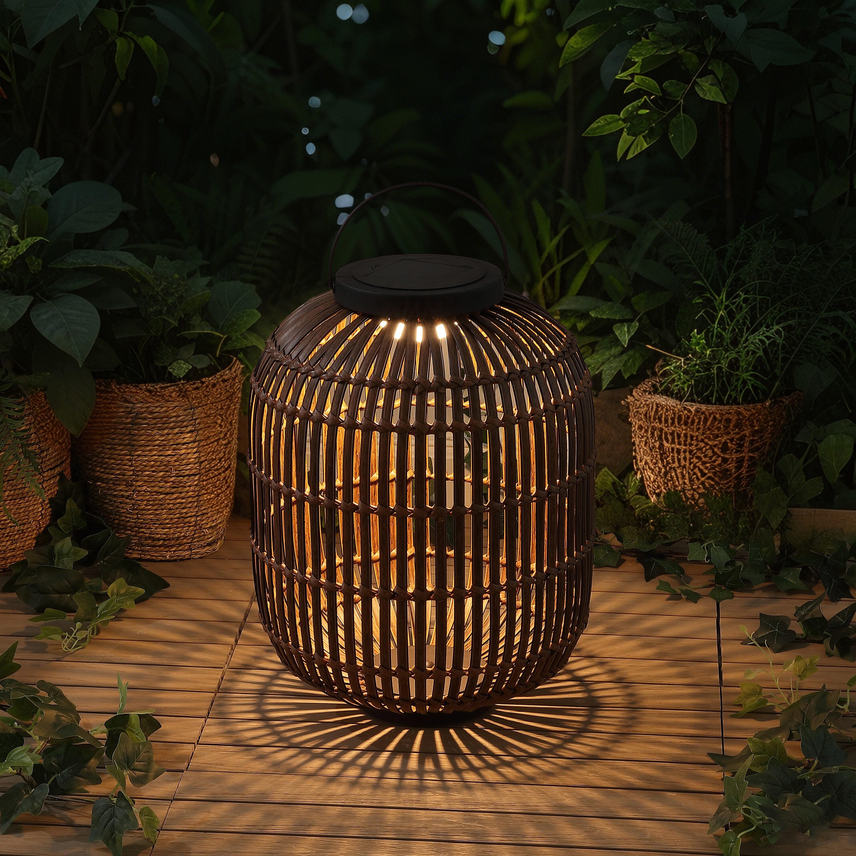 JONATHAN Y Nara Lantern, Light Brown/Black, large