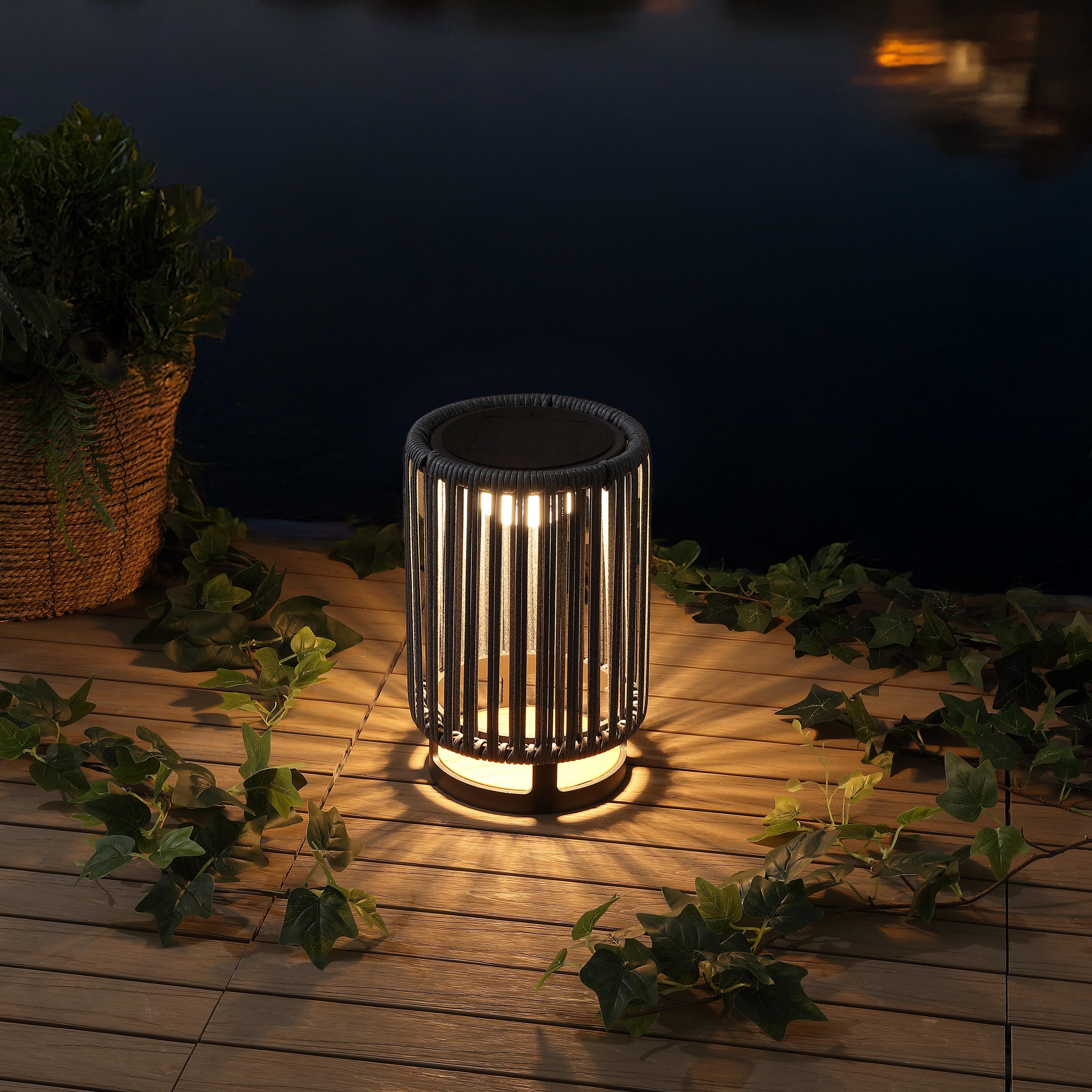 JONATHAN Y Sawara Lantern, Black/Gray, large