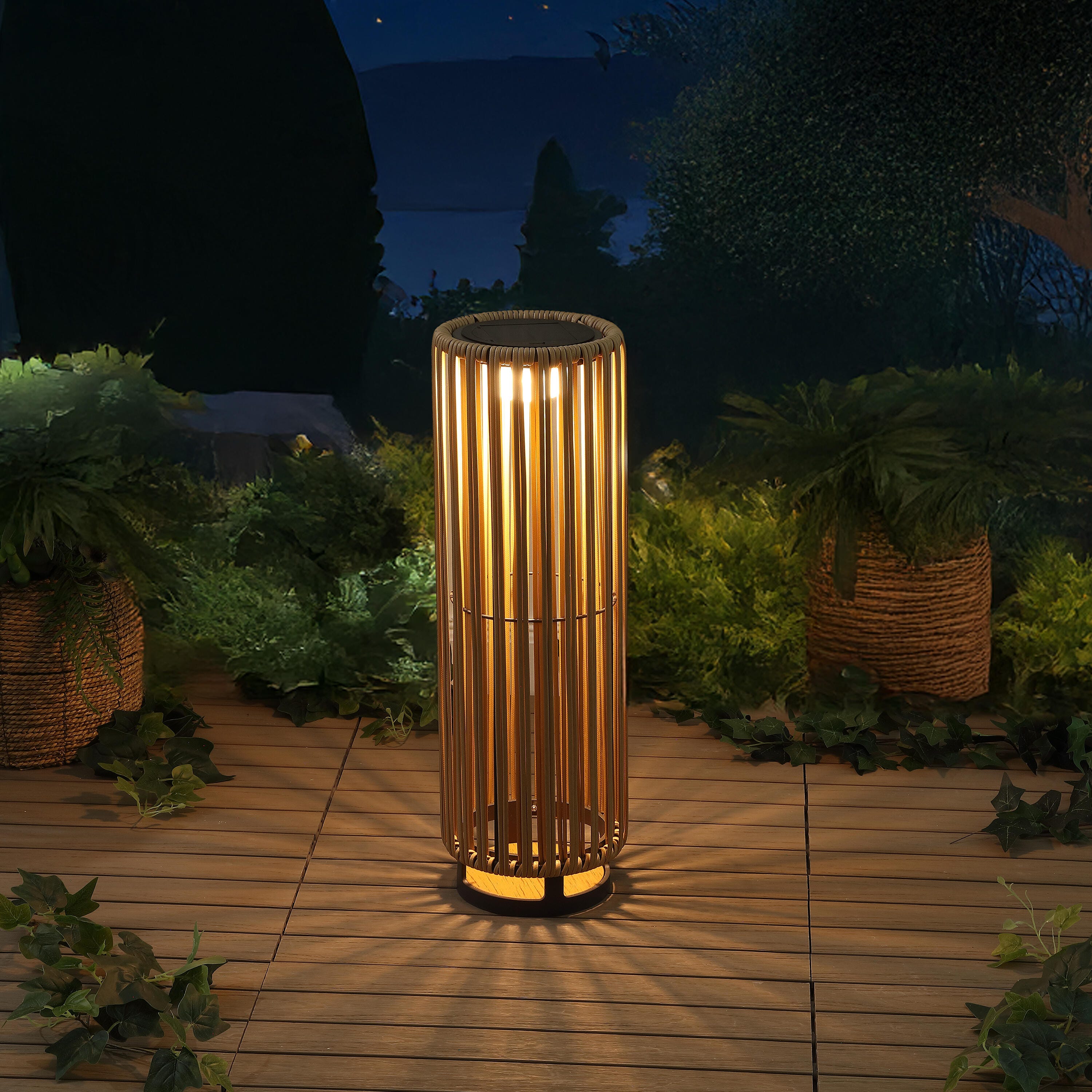 JONATHAN Y Sawara Tall Lantern, Natural, large