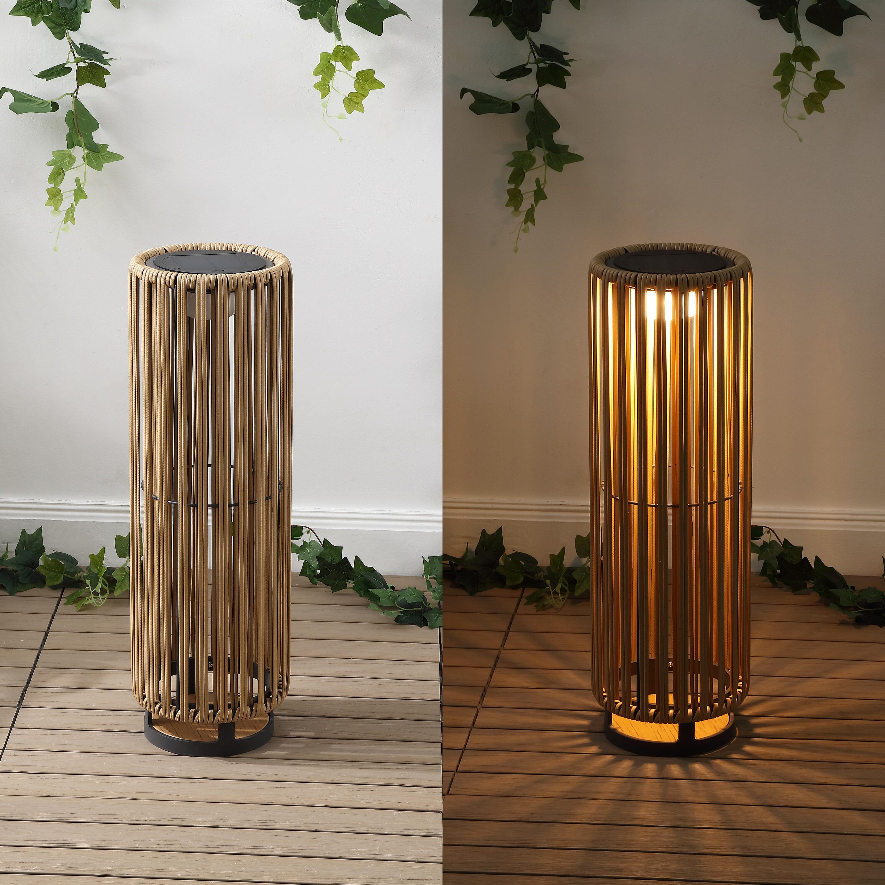 JONATHAN Y Sawara Tall Lantern, Natural, large