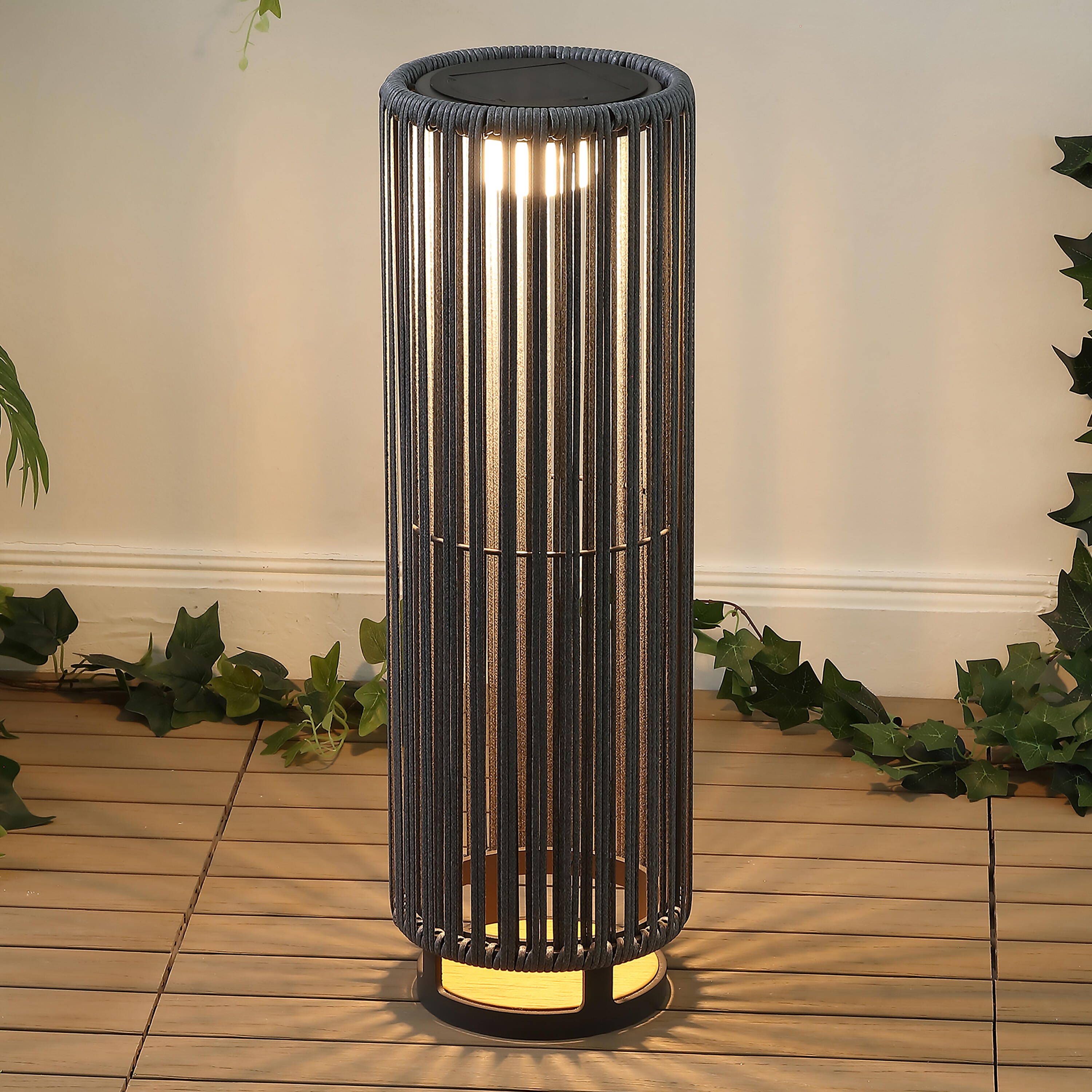 JONATHAN Y Sawara Tall Lantern, Black/Gray, rollover