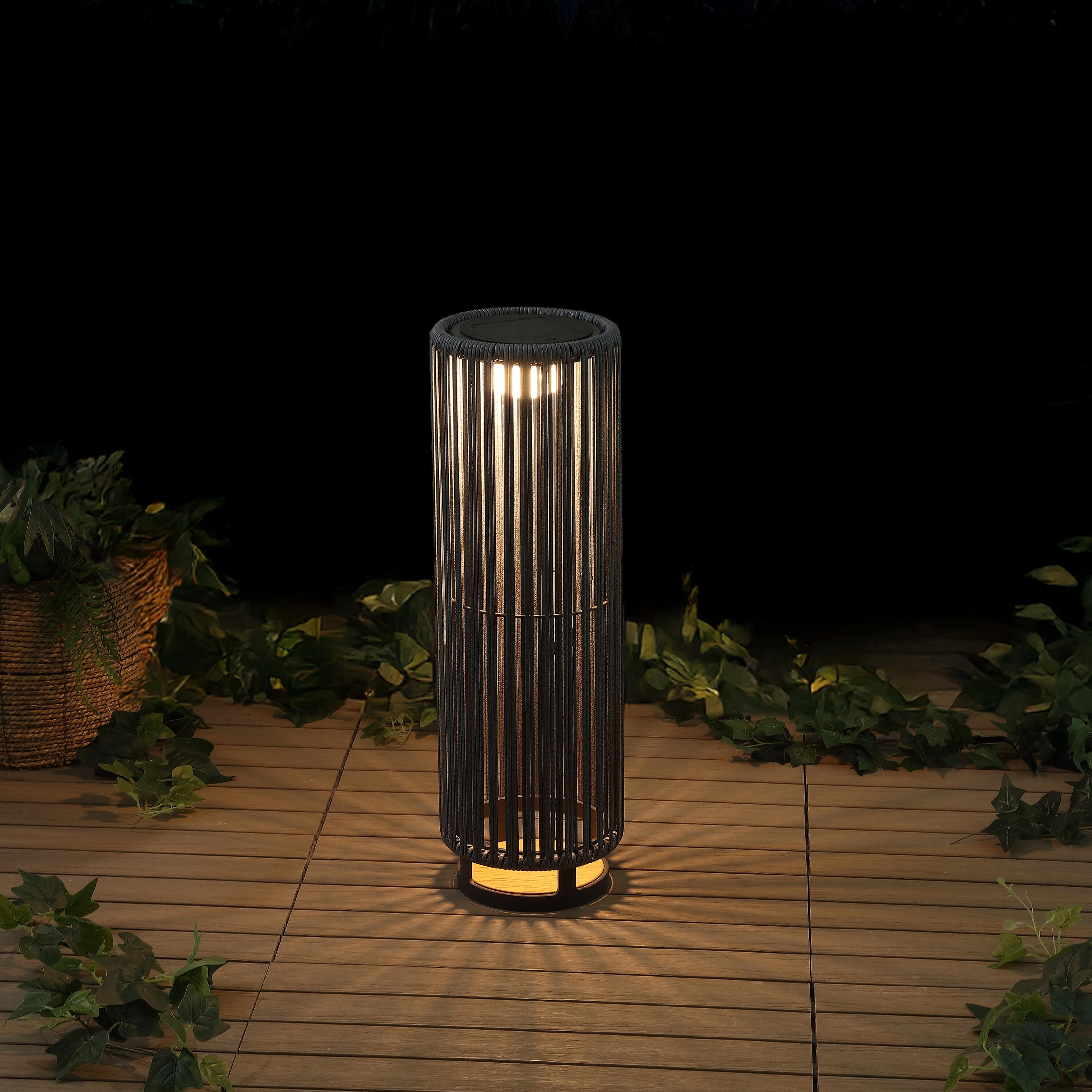JONATHAN Y Sawara Tall Lantern, Black/Gray, large