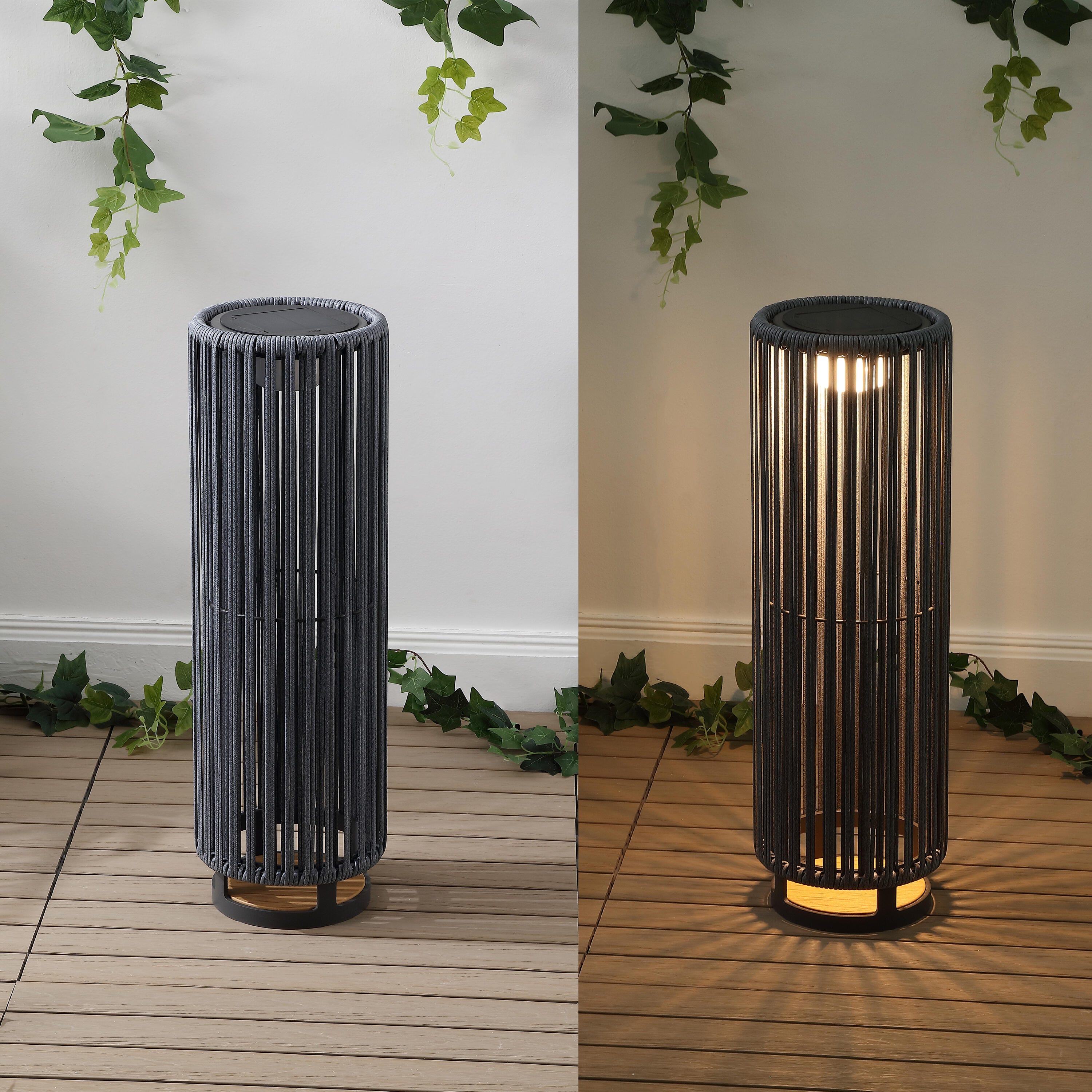 JONATHAN Y Sawara Tall Lantern, Black/Gray, large