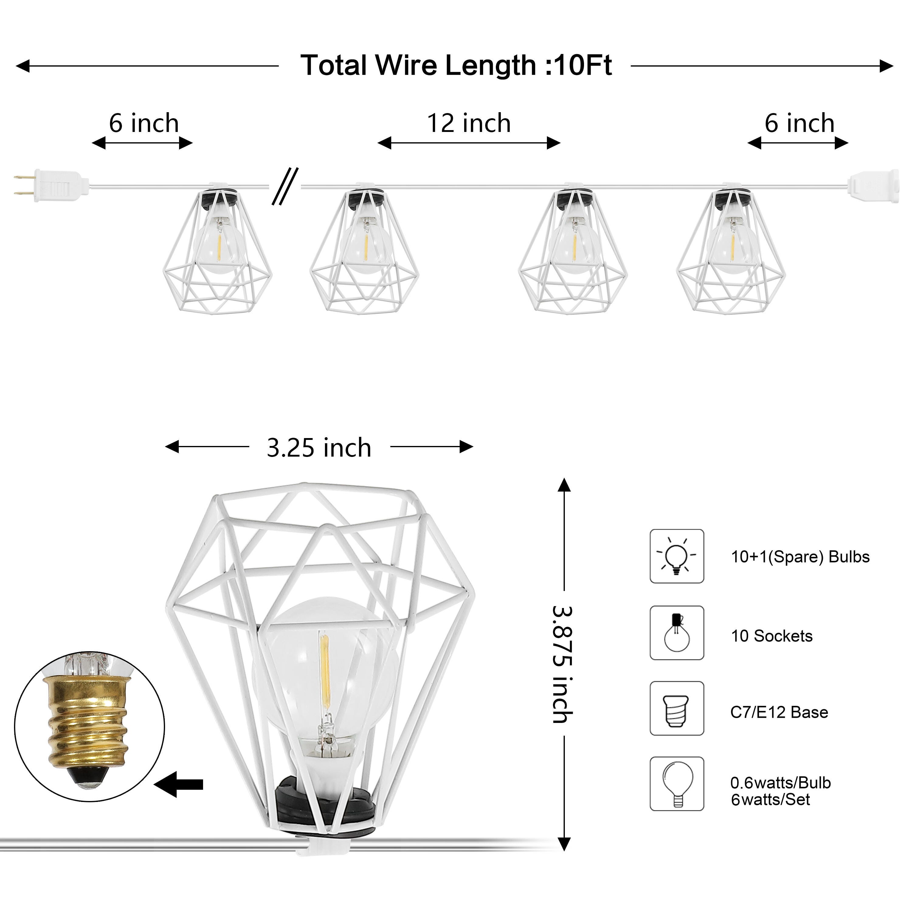 JONATHAN Y Outdoor Diamond Cage String Lights, , large