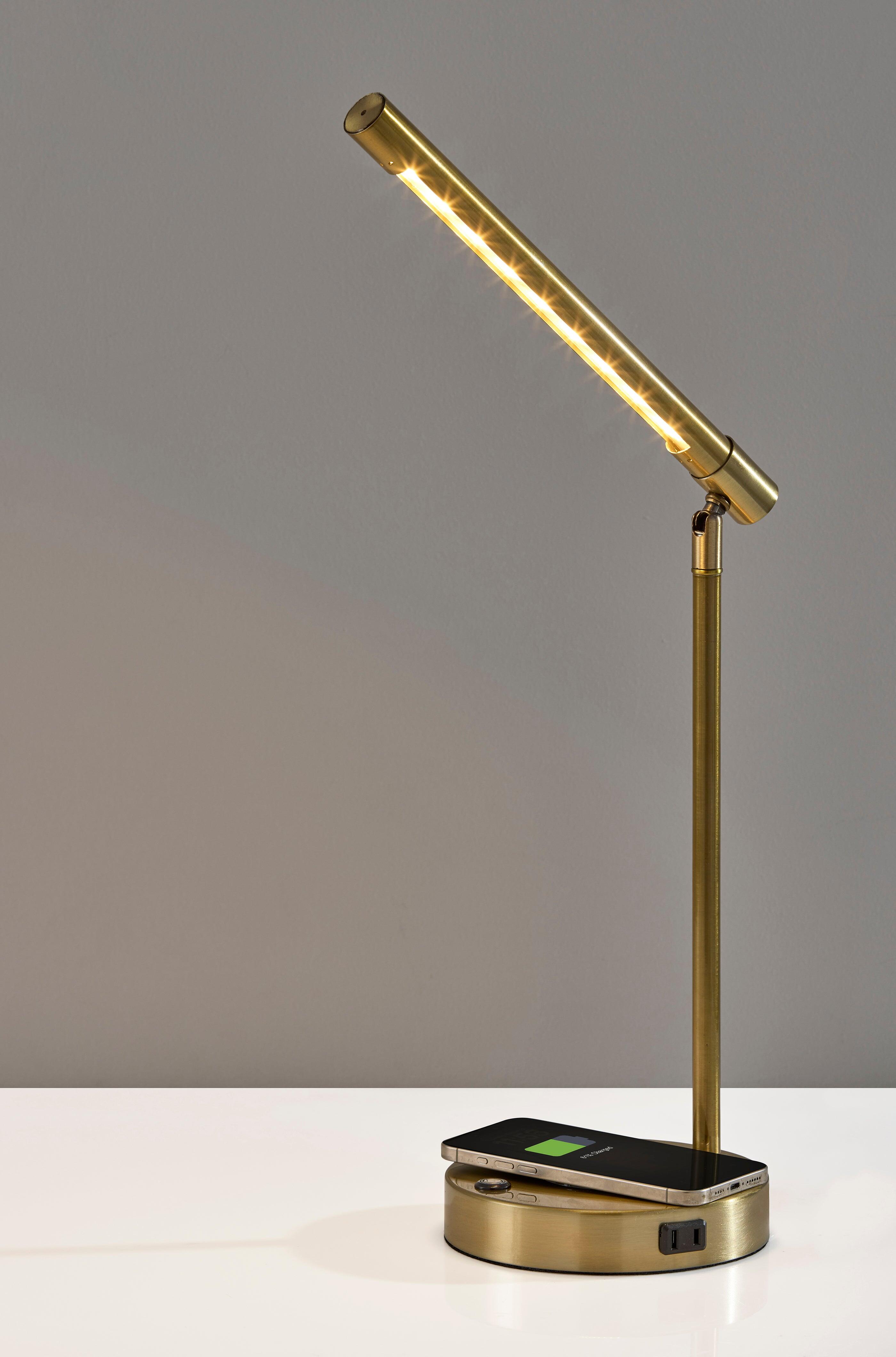 Adesso Dax LED Wireless Charging Desk Lamp, Antique Brass, rollover