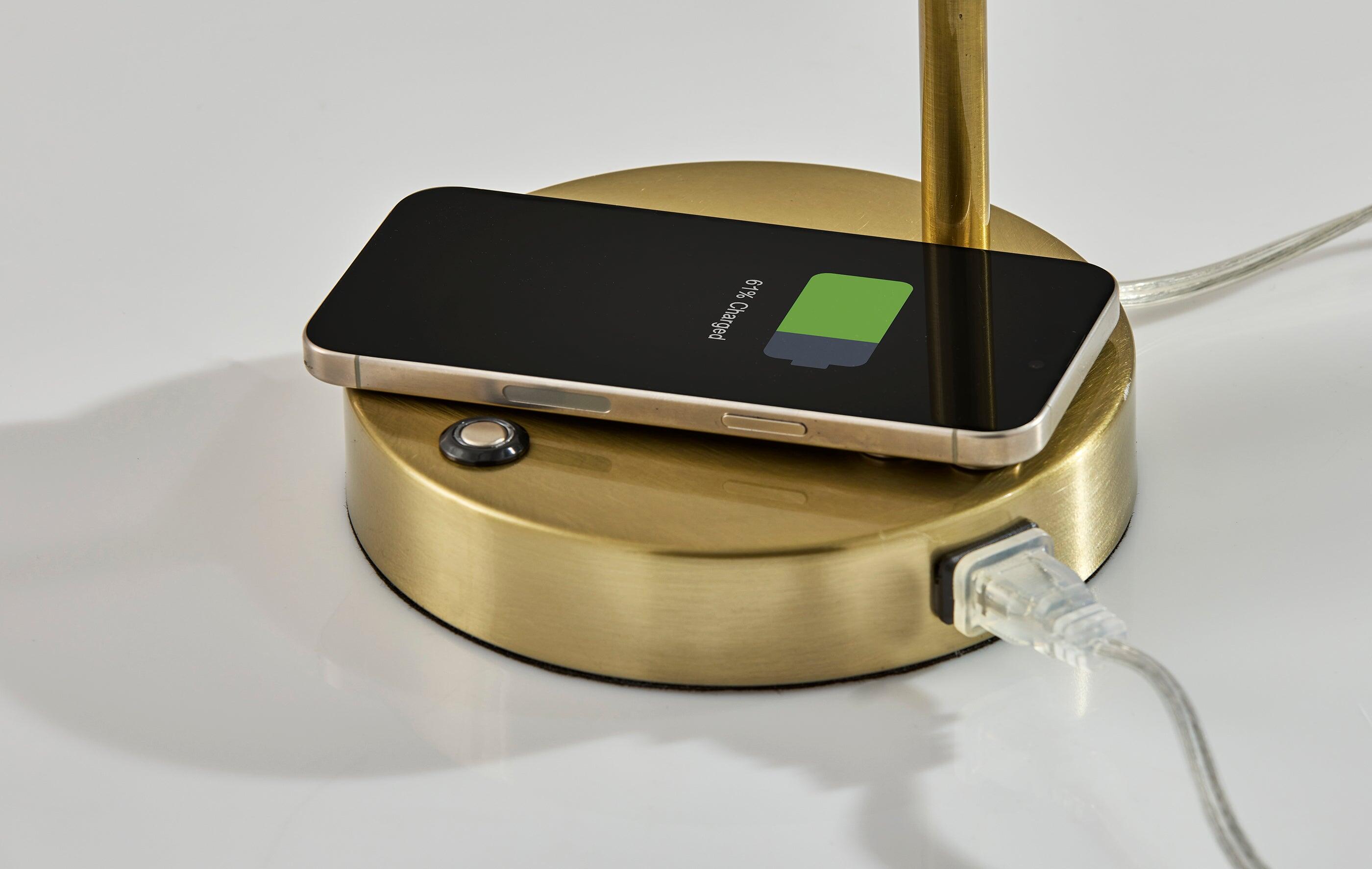 Adesso Dax LED Wireless Charging Desk Lamp, Antique Brass, large