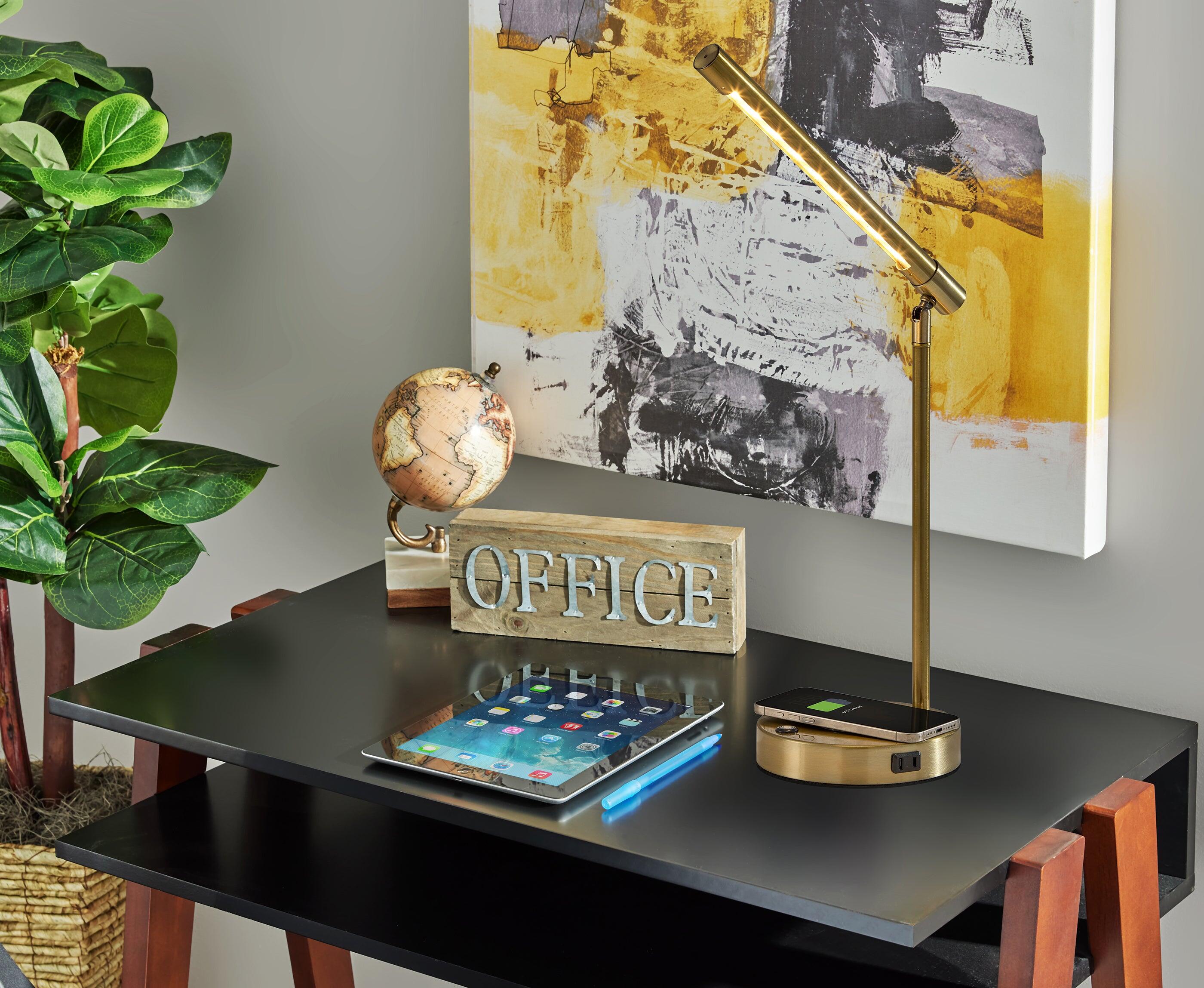 Adesso Dax LED Wireless Charging Desk Lamp, Antique Brass, large