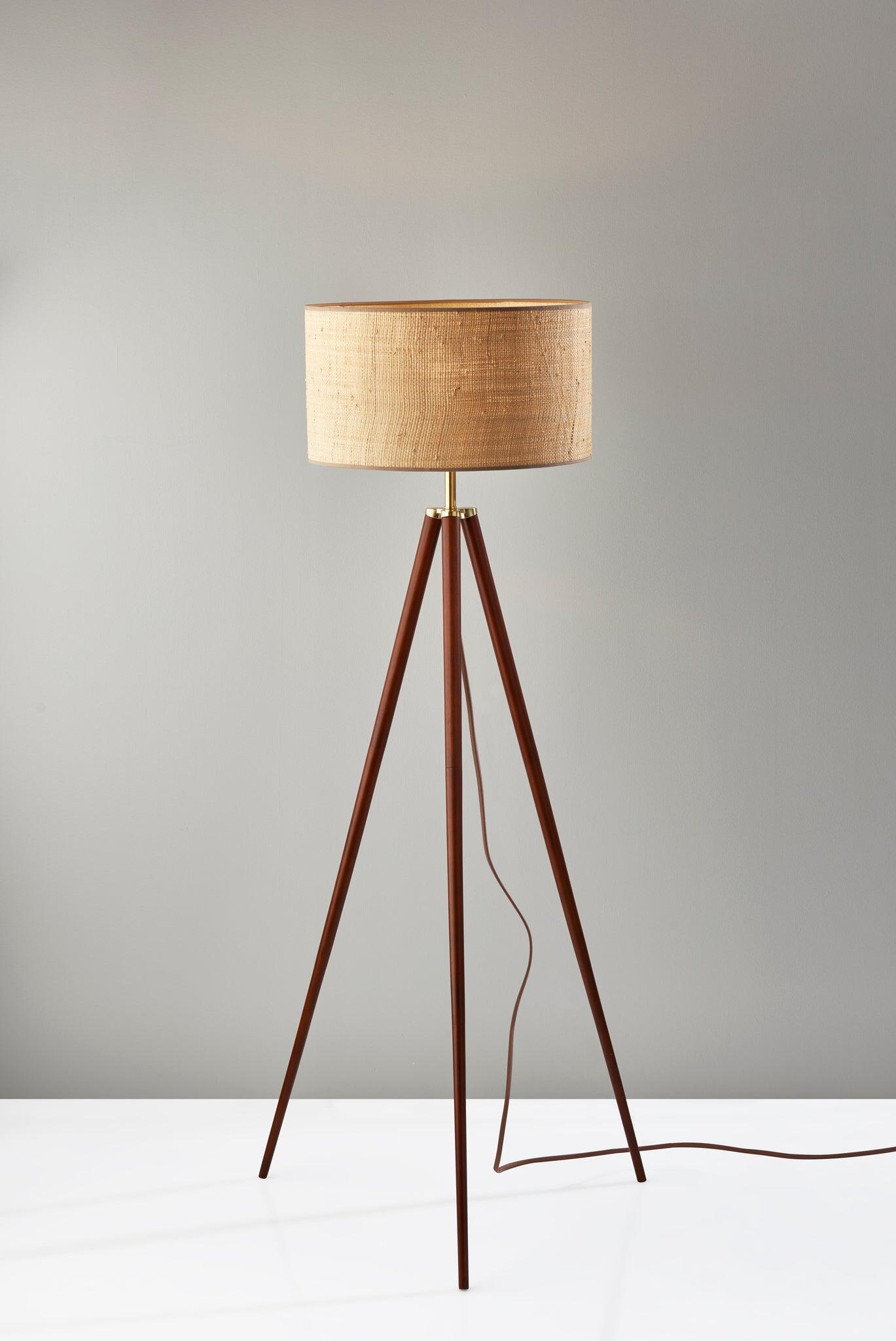 Adesso Jackson Floor Lamp, Walnut/Antique Brass, rollover