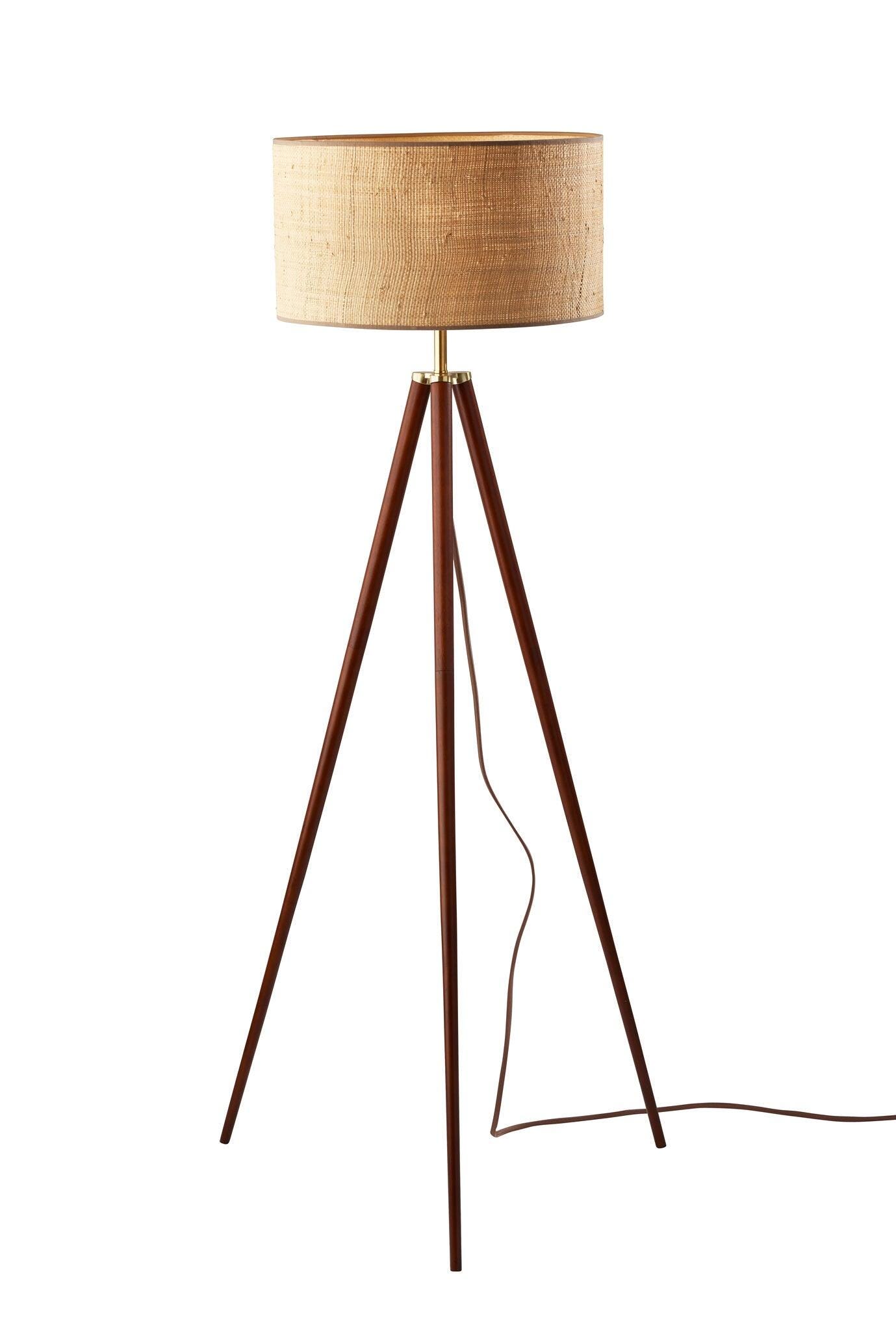 Adesso Jackson Floor Lamp, Walnut/Antique Brass, large