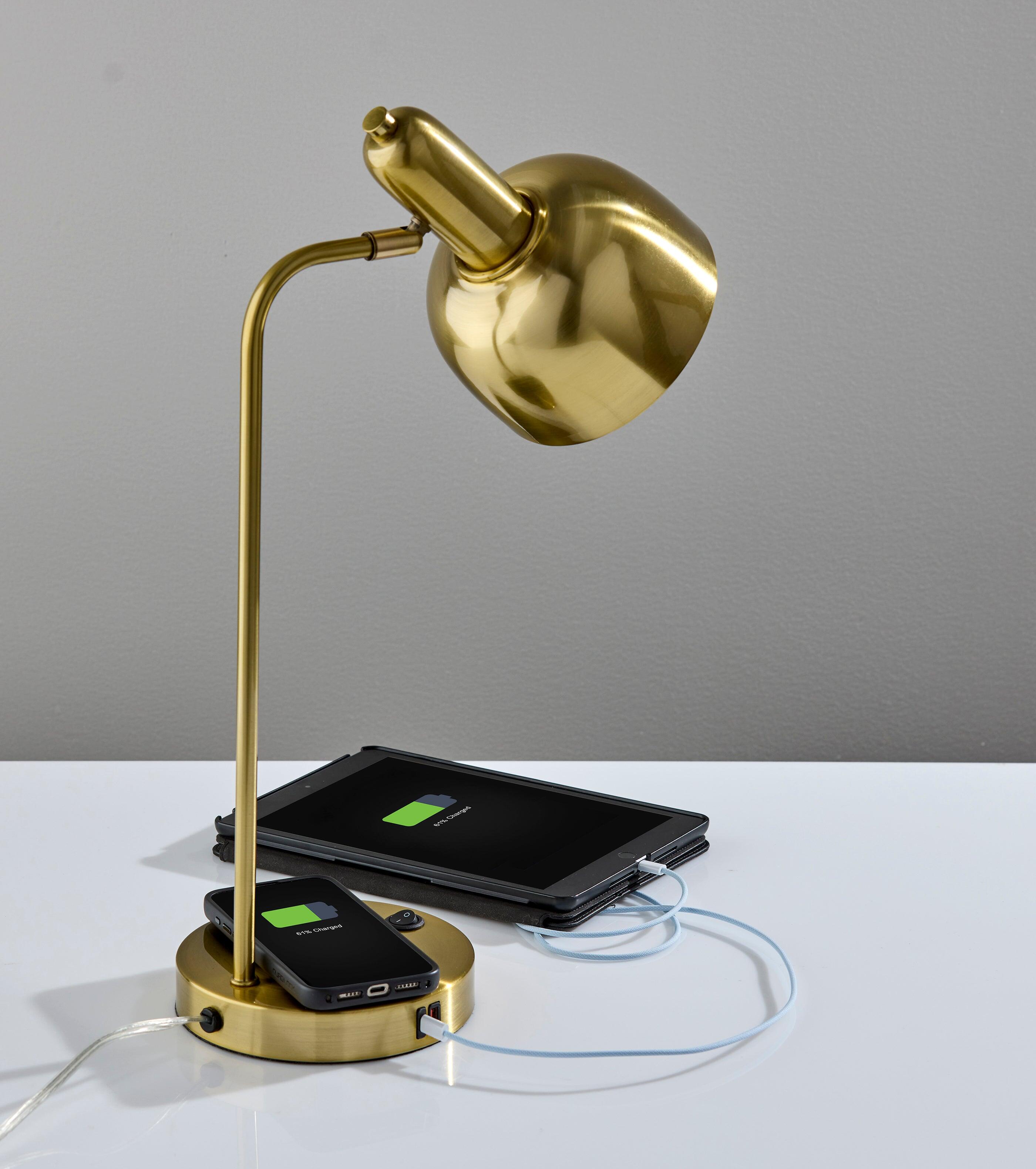 Adesso Rico Desk Lamp, Antique Brass, large