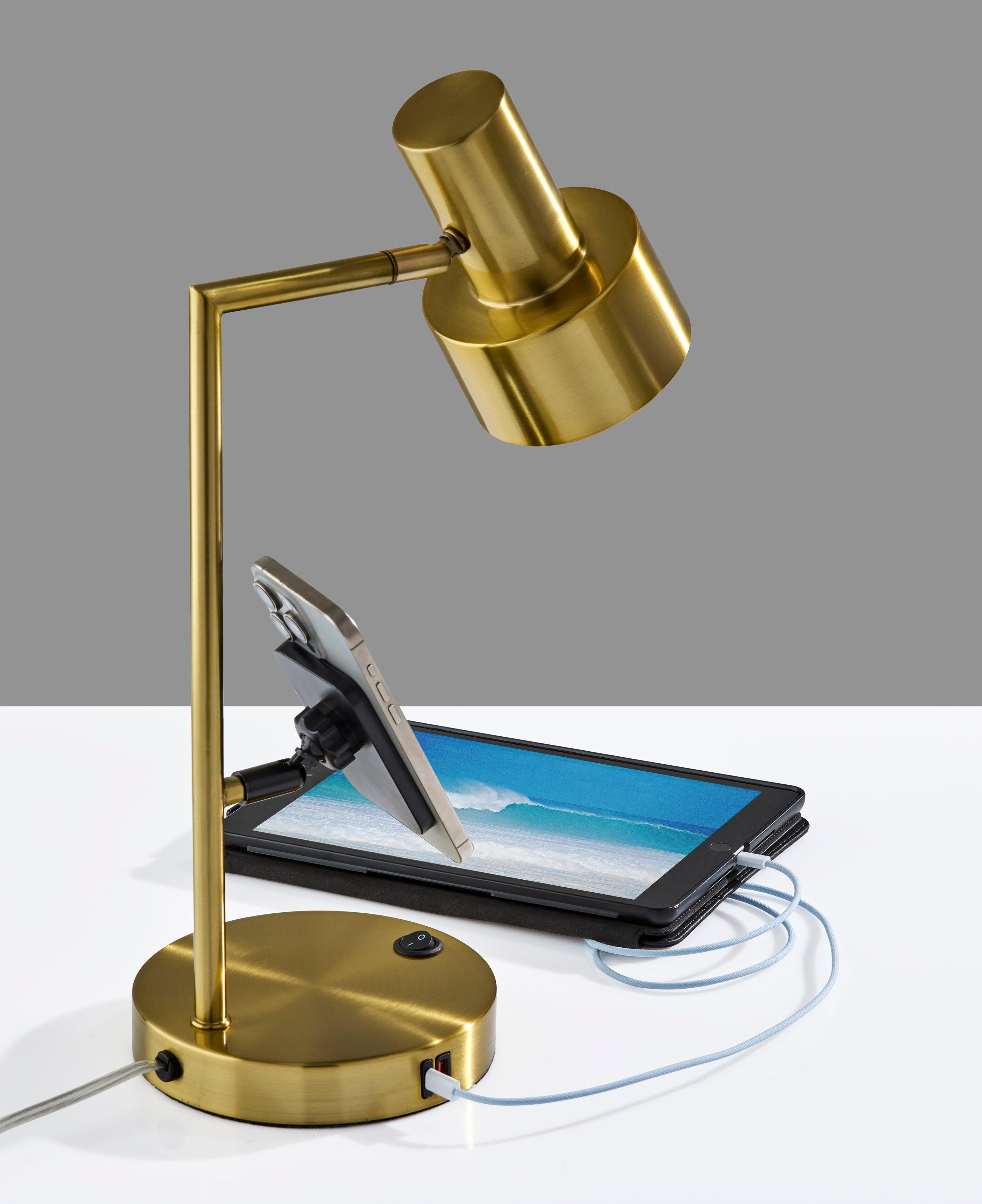 Adesso Rowe Desk Lamp, Antique Brass, large