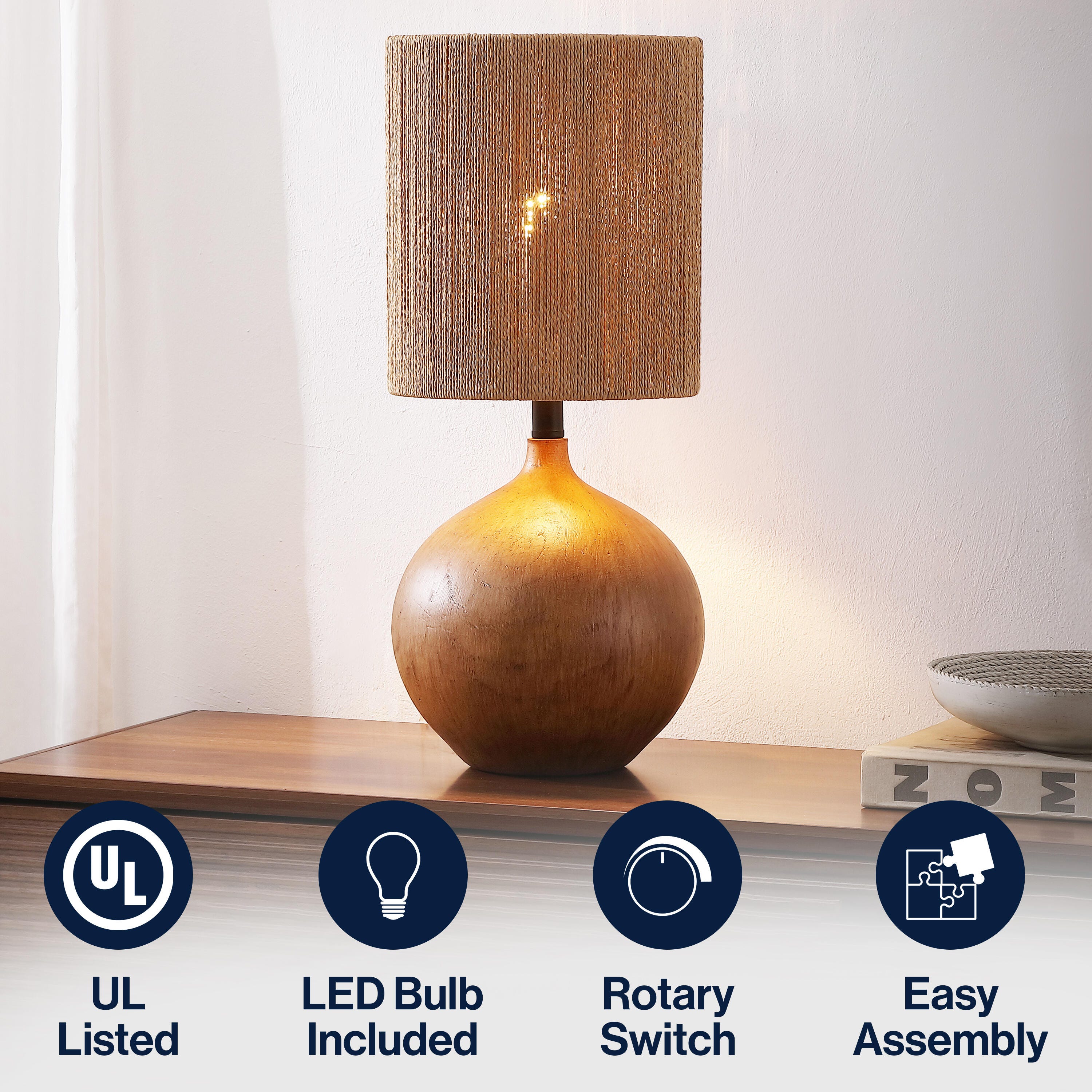 JONATHAN Y Abram Table Lamp, Brown, large