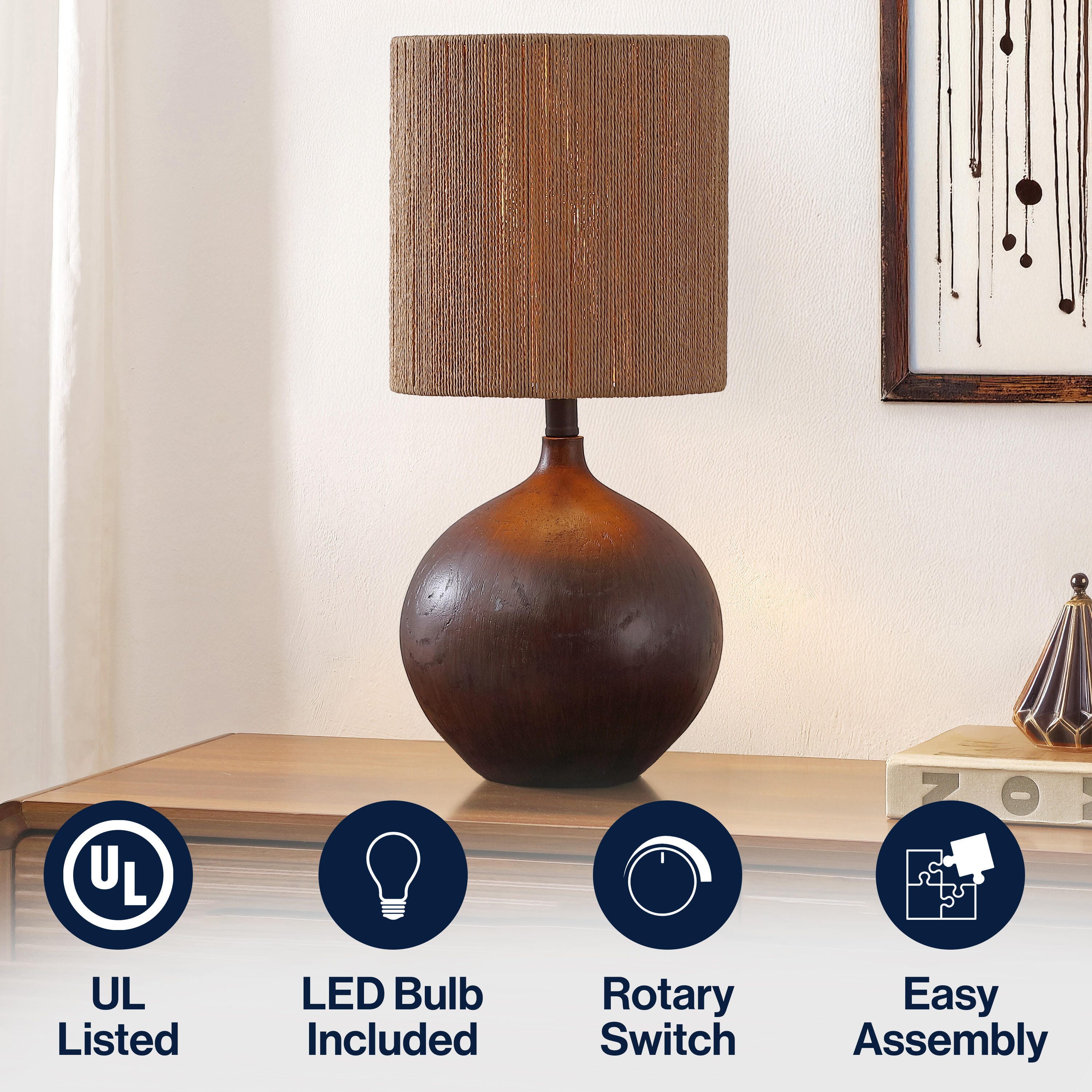 JONATHAN Y Abram Table Lamp, Dark Brown, large