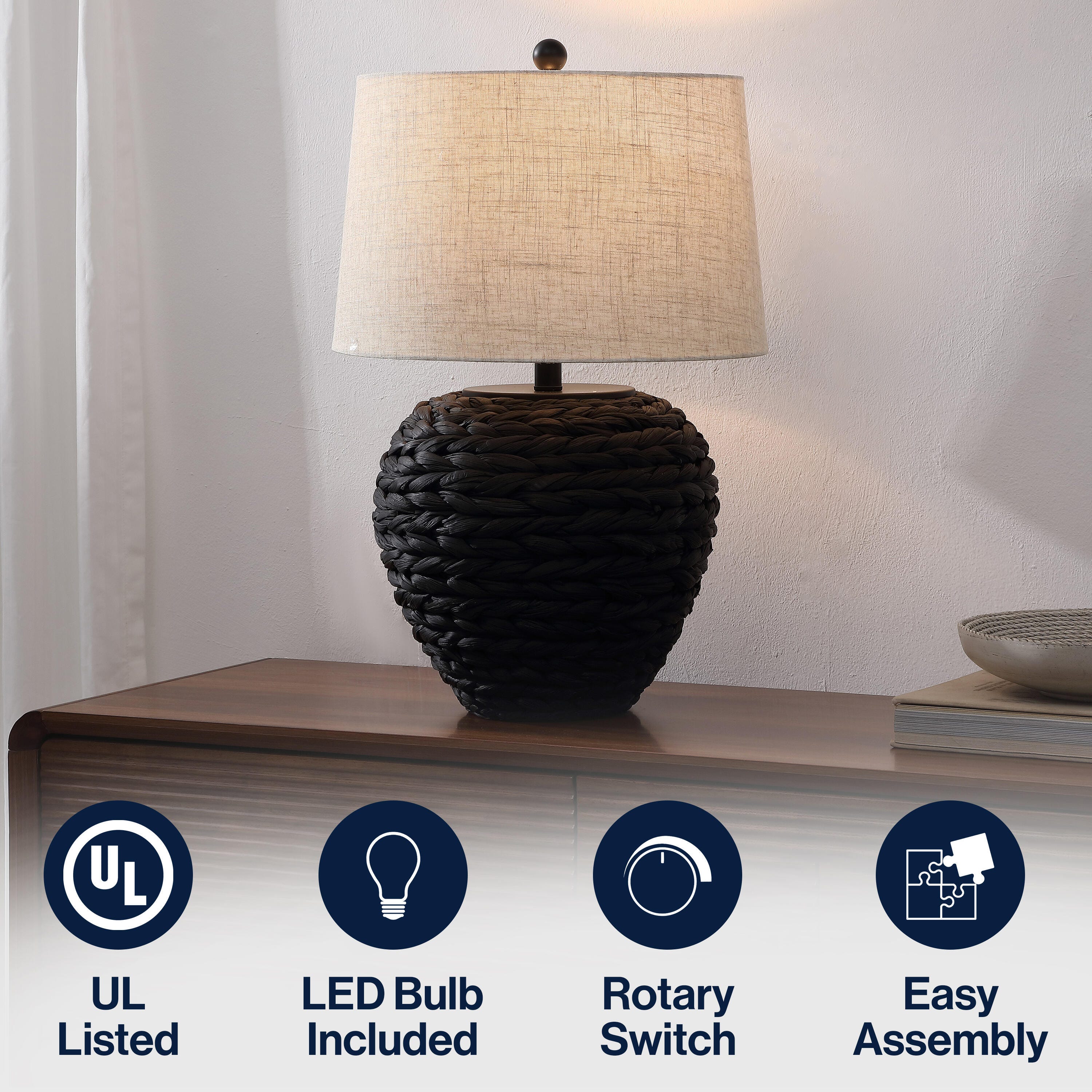 JONATHAN Y Alaro Table Lamp, Black, large