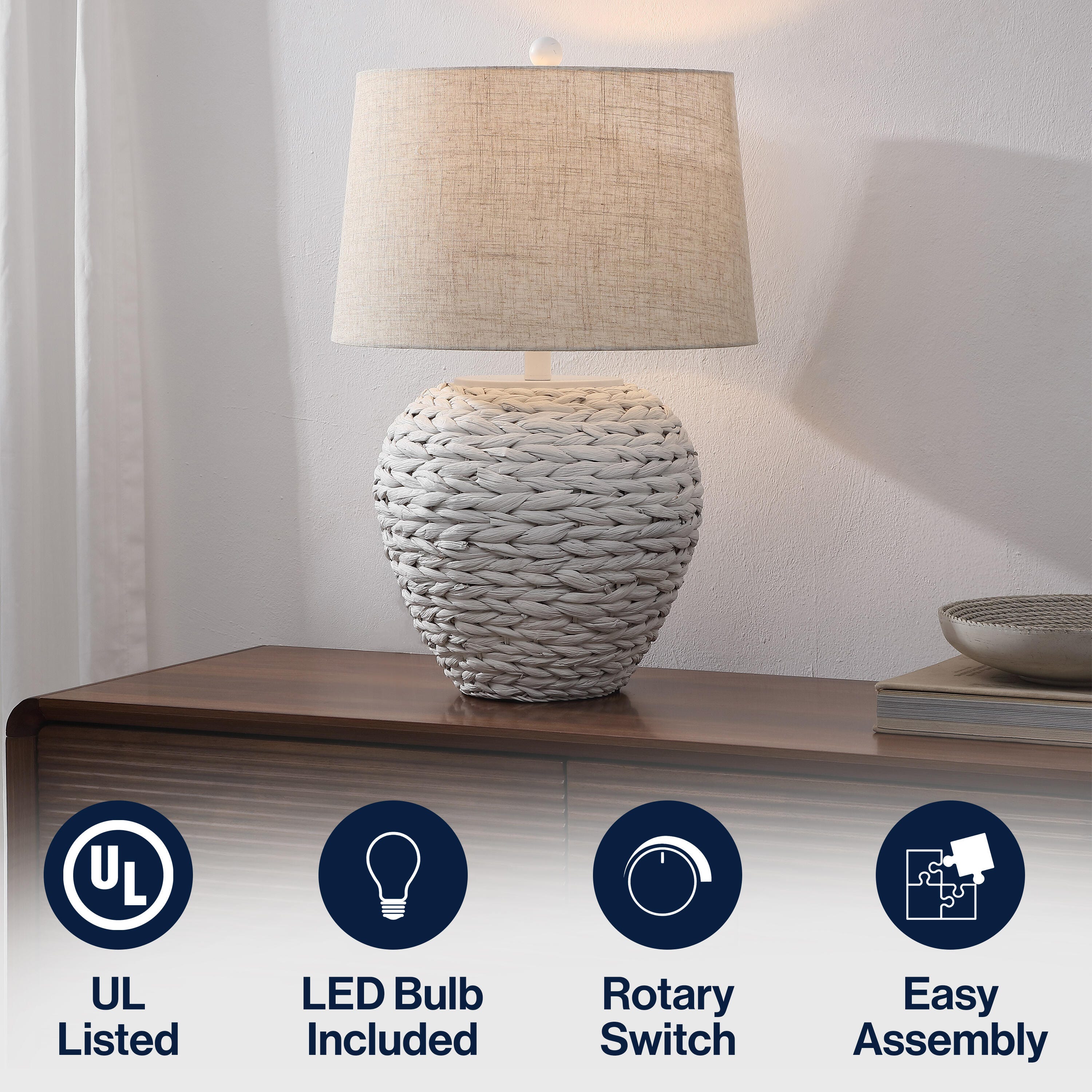 JONATHAN Y Alaro Table Lamp, White, large