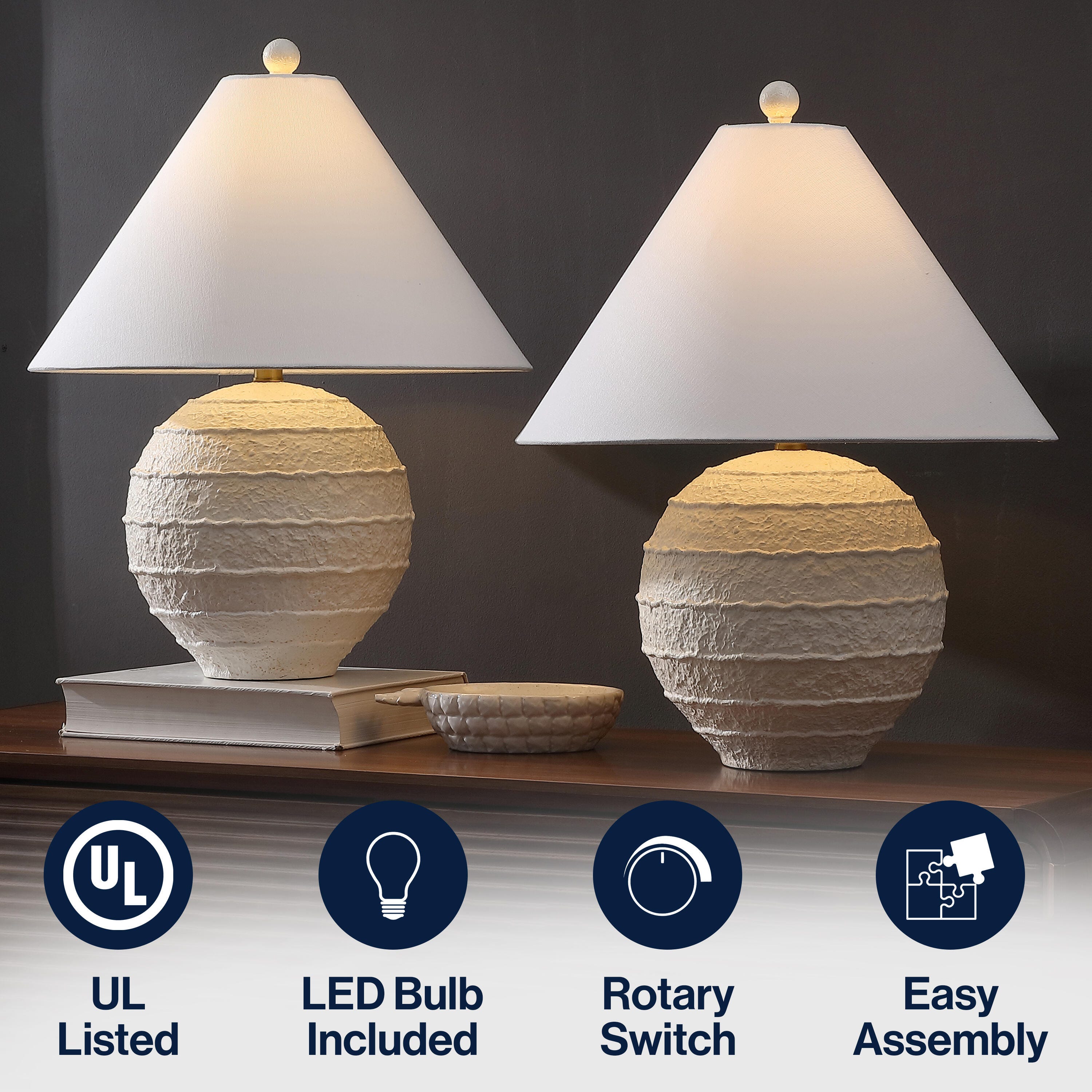JONATHAN Y Archer Table Lamp (Set of 2), Antique White, large
