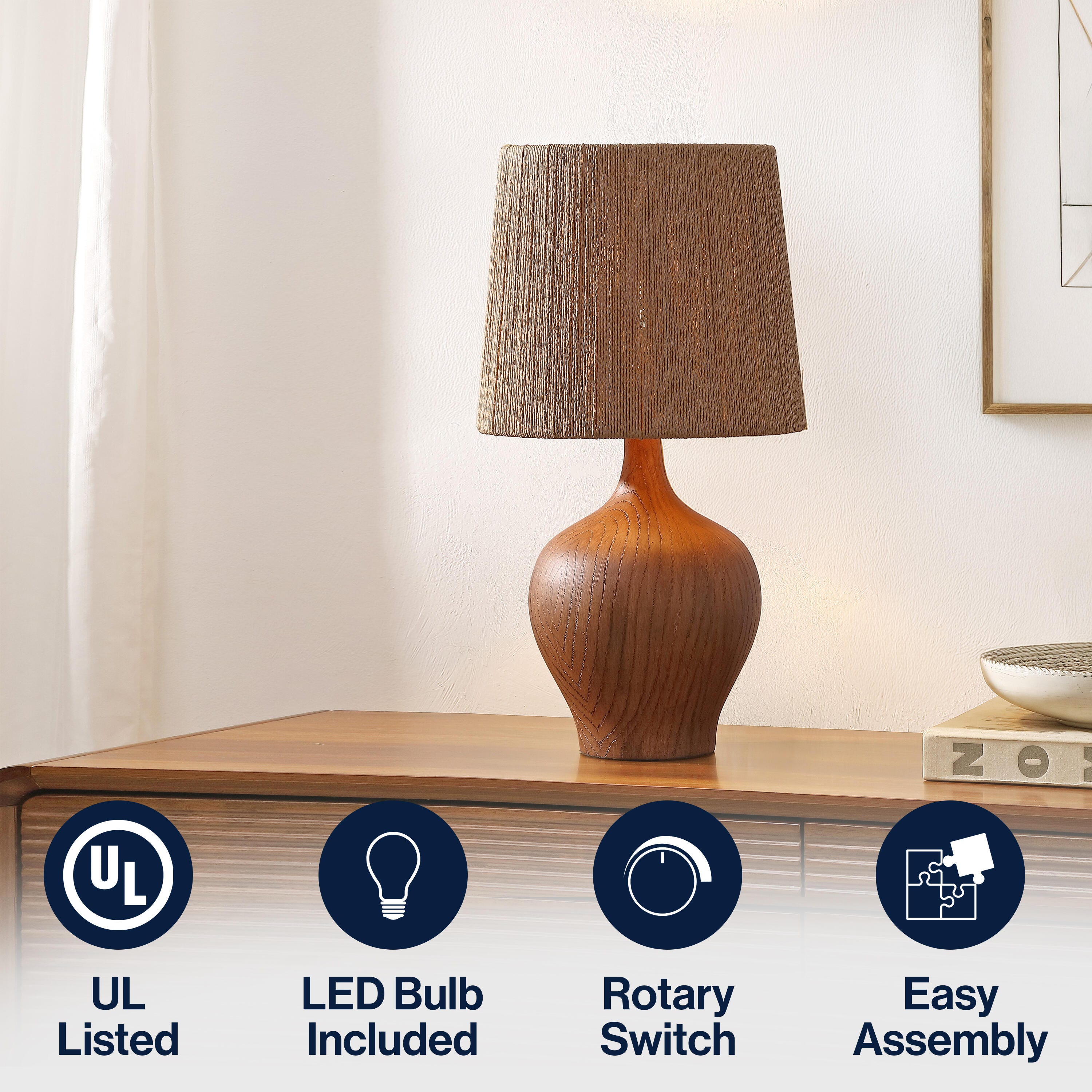 JONATHAN Y Eben Table Lamp, Brown, large