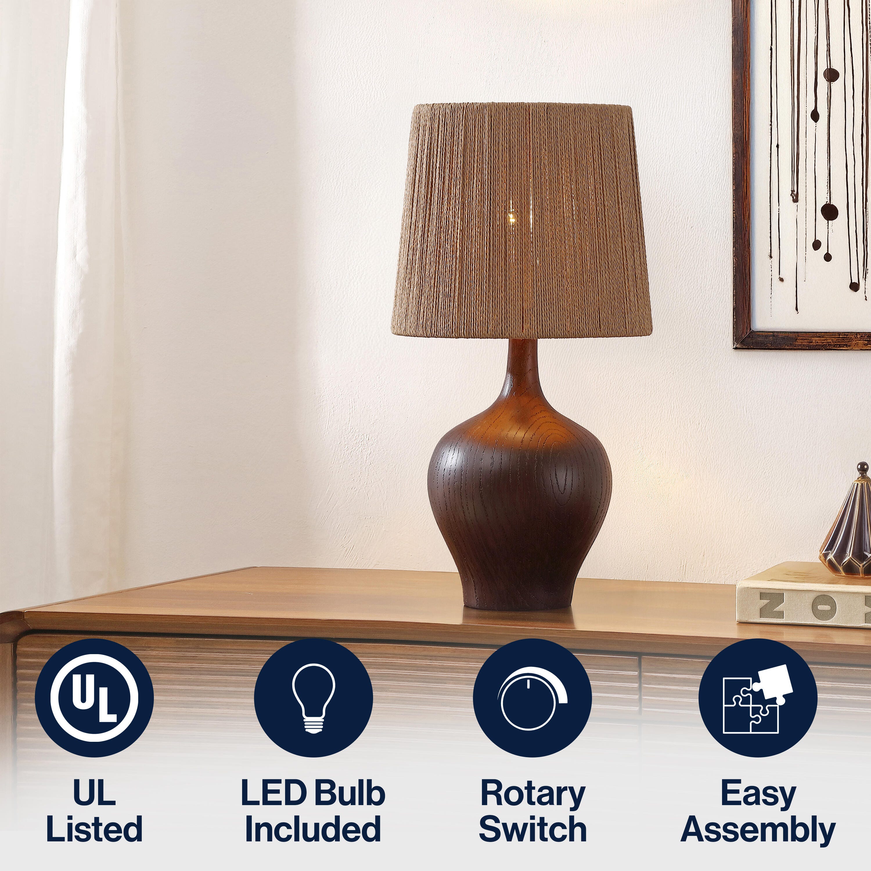 JONATHAN Y Eben Table Lamp, Dark Brown, large