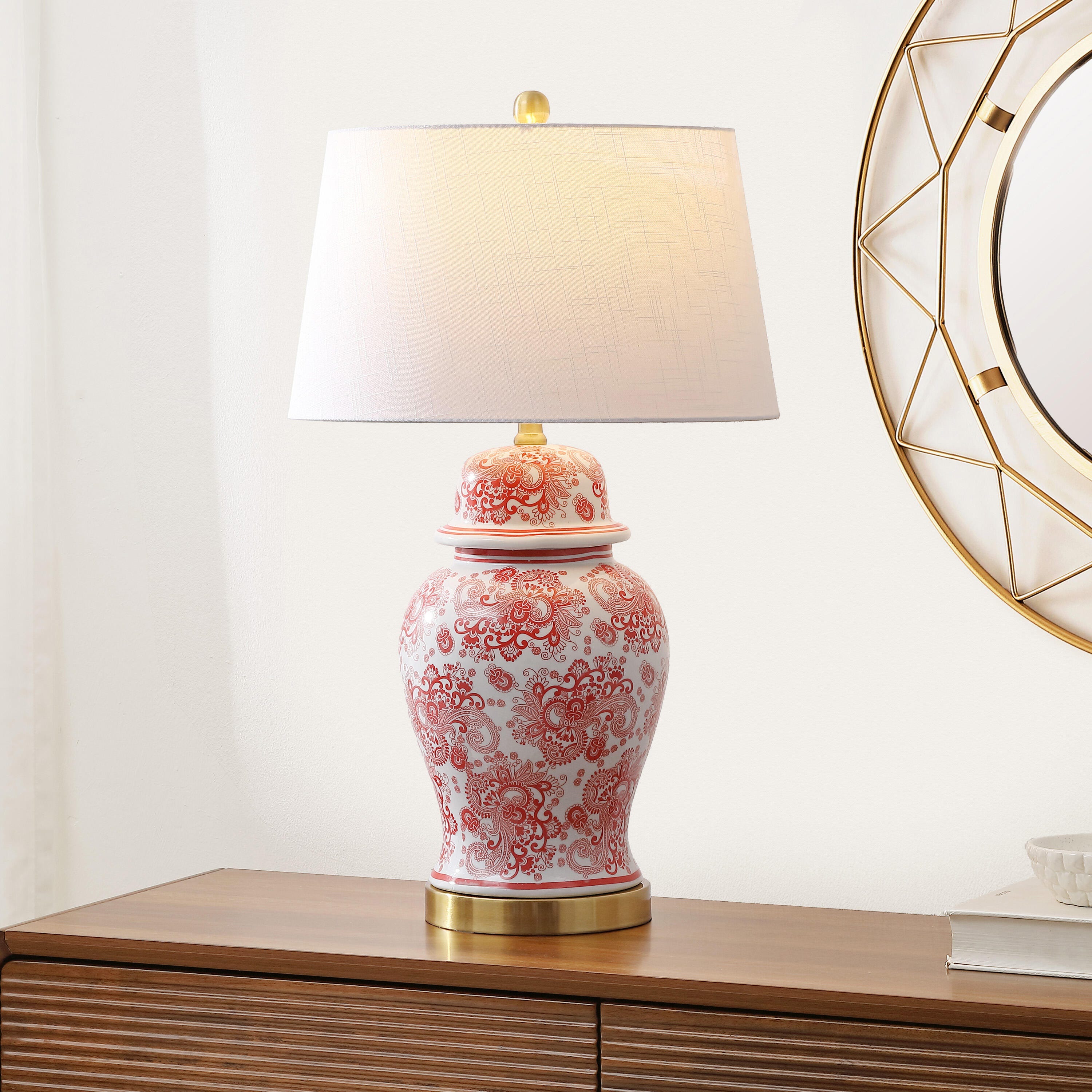 JONATHAN Y Ellis Table Lamp, Red/White, rollover