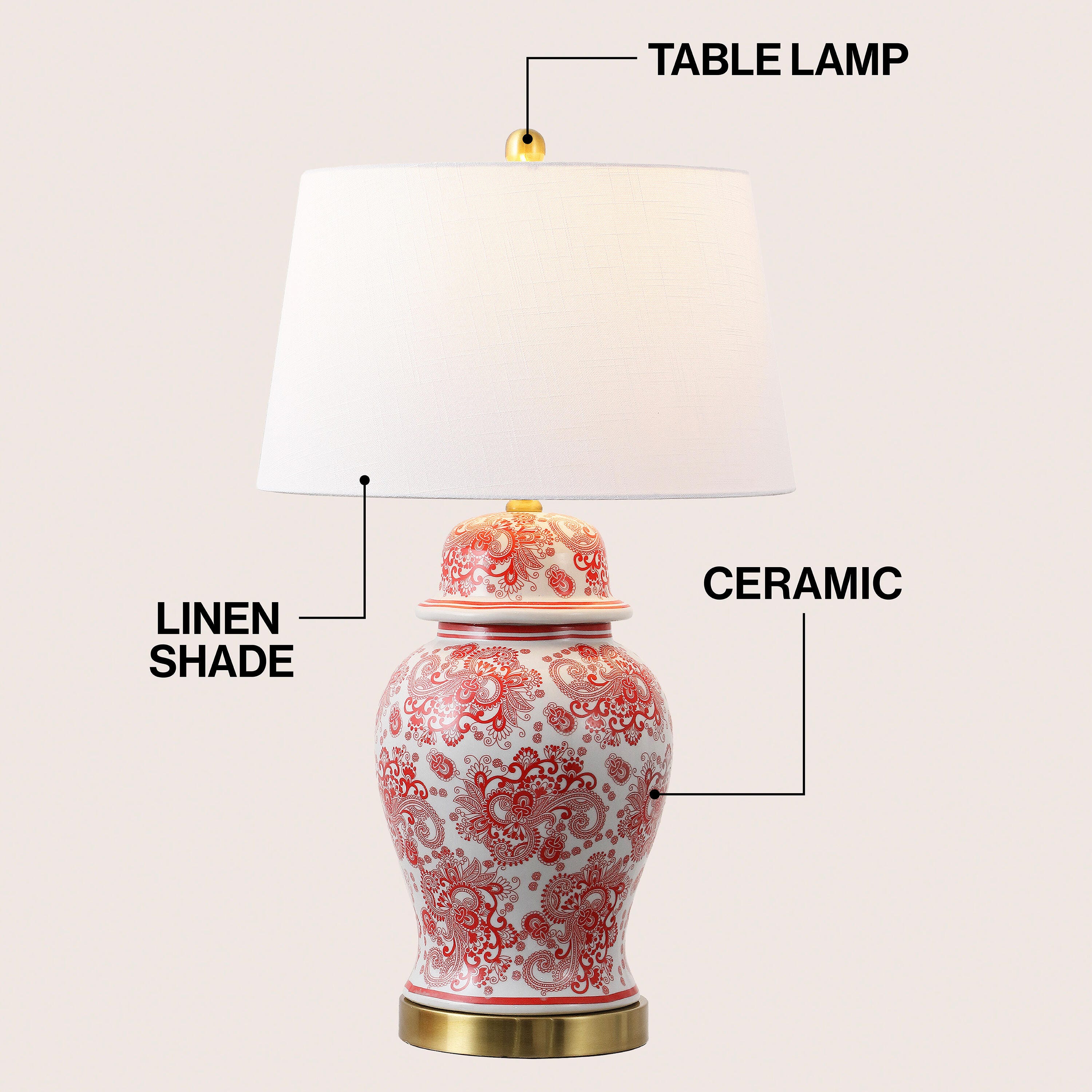 JONATHAN Y Ellis Table Lamp, Red/White, large