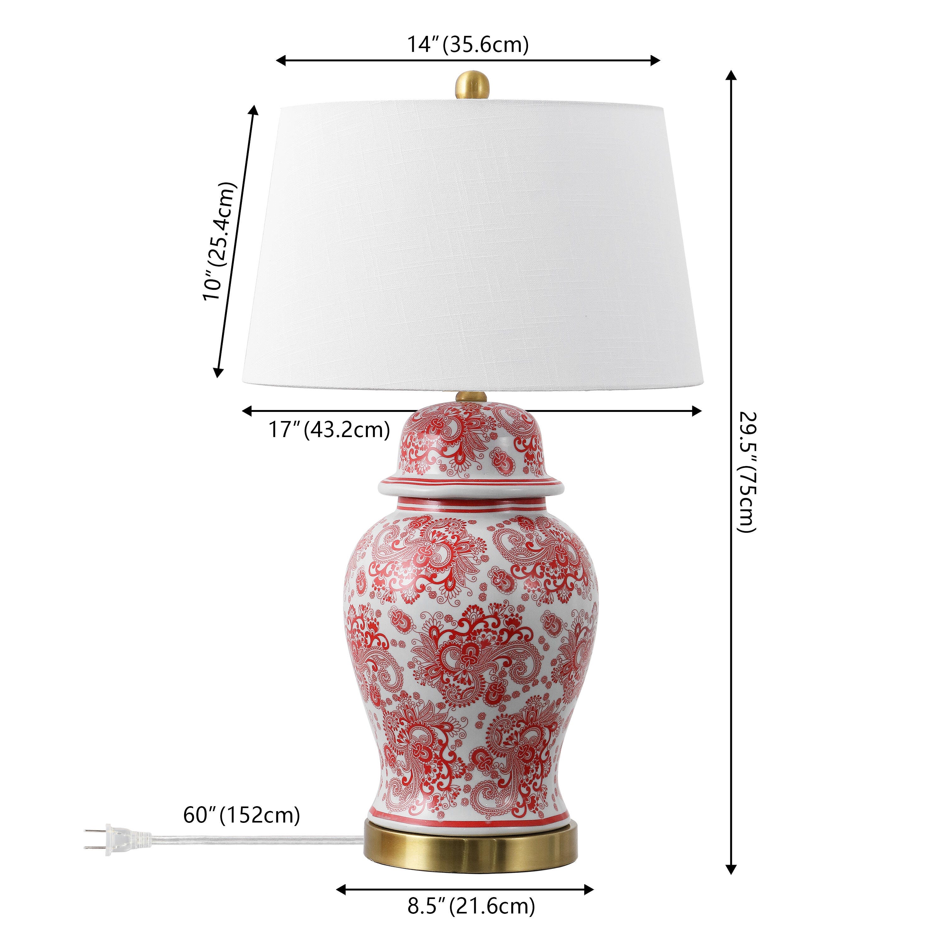 JONATHAN Y Ellis Table Lamp, Red/White, large