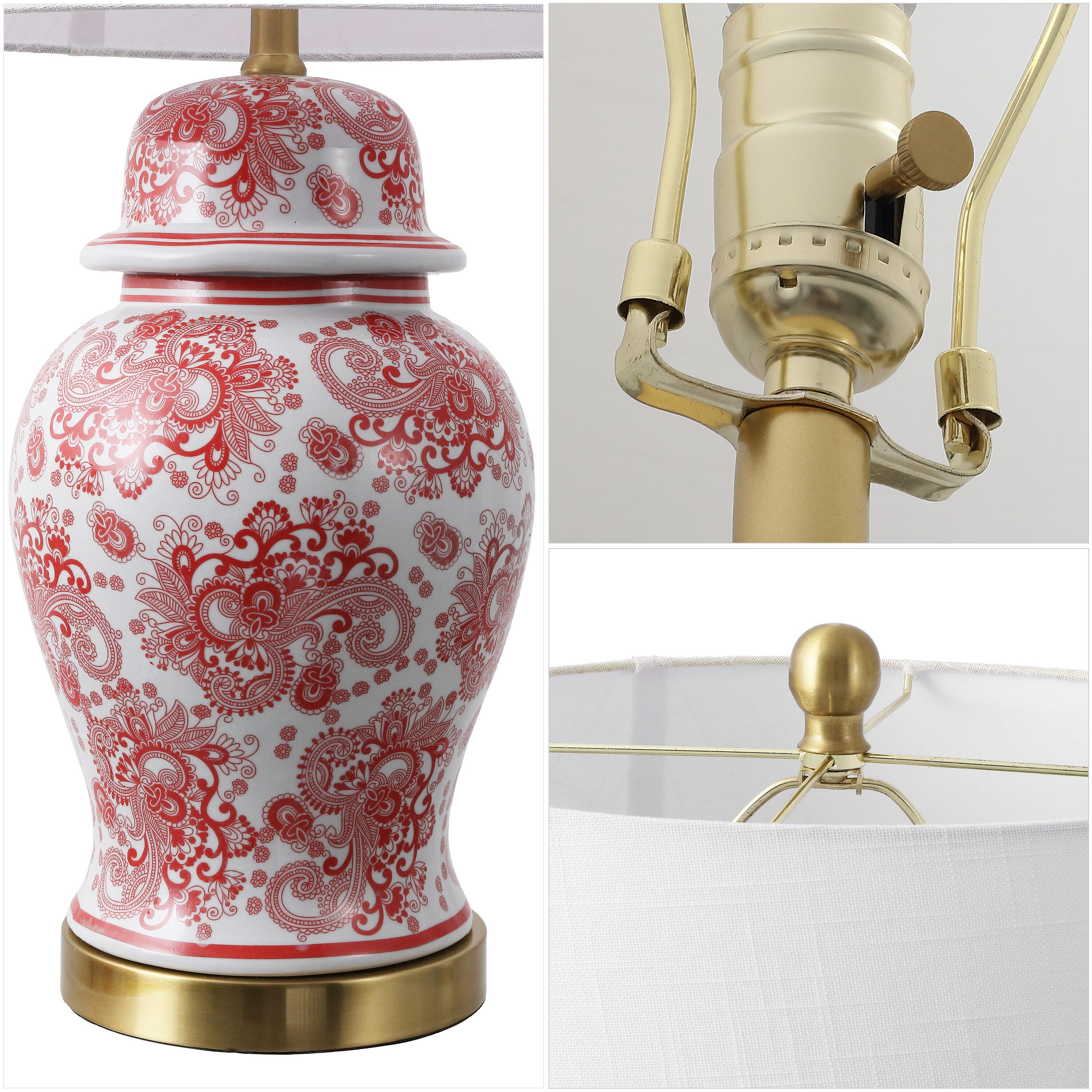 JONATHAN Y Ellis Table Lamp, Red/White, large