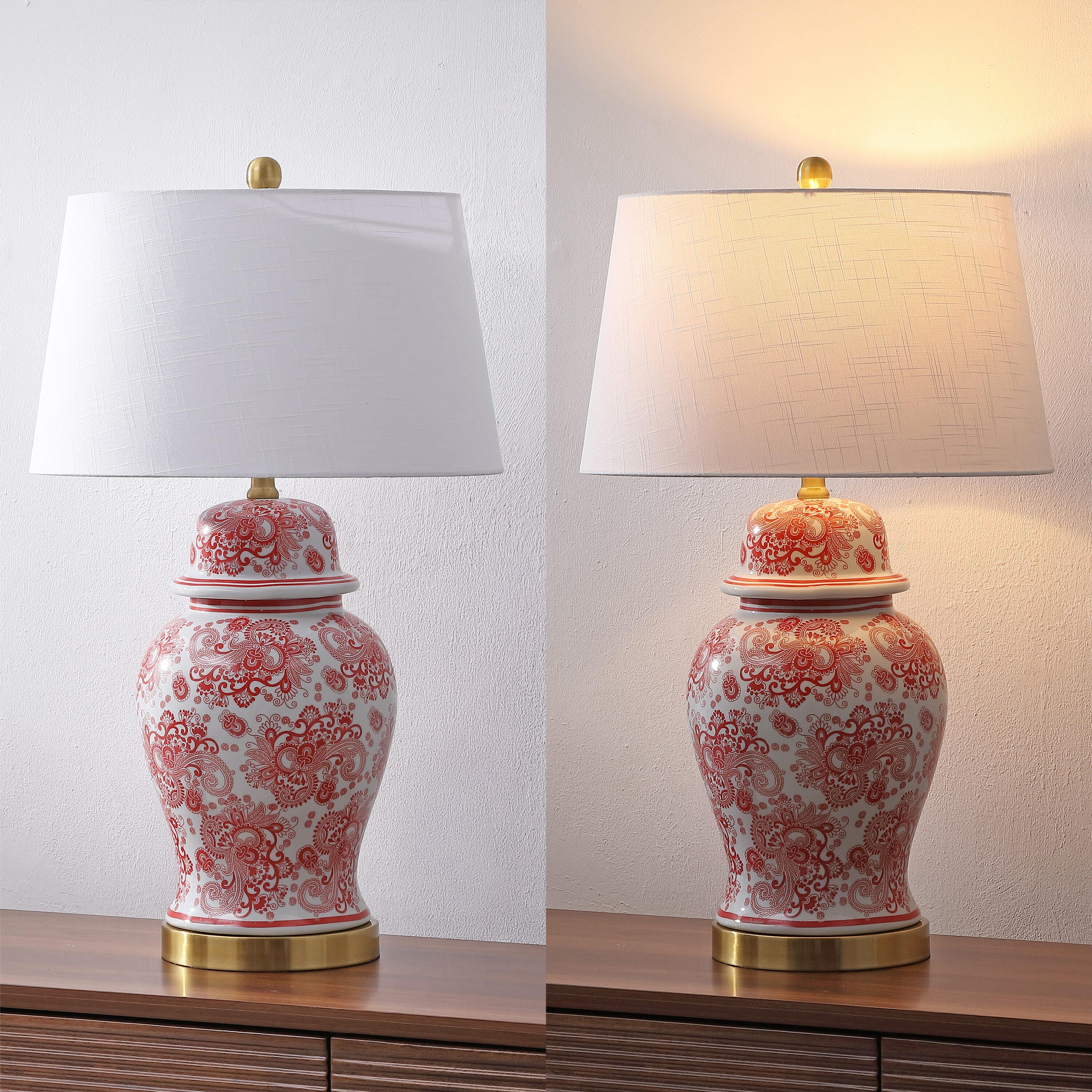 JONATHAN Y Ellis Table Lamp, Red/White, large